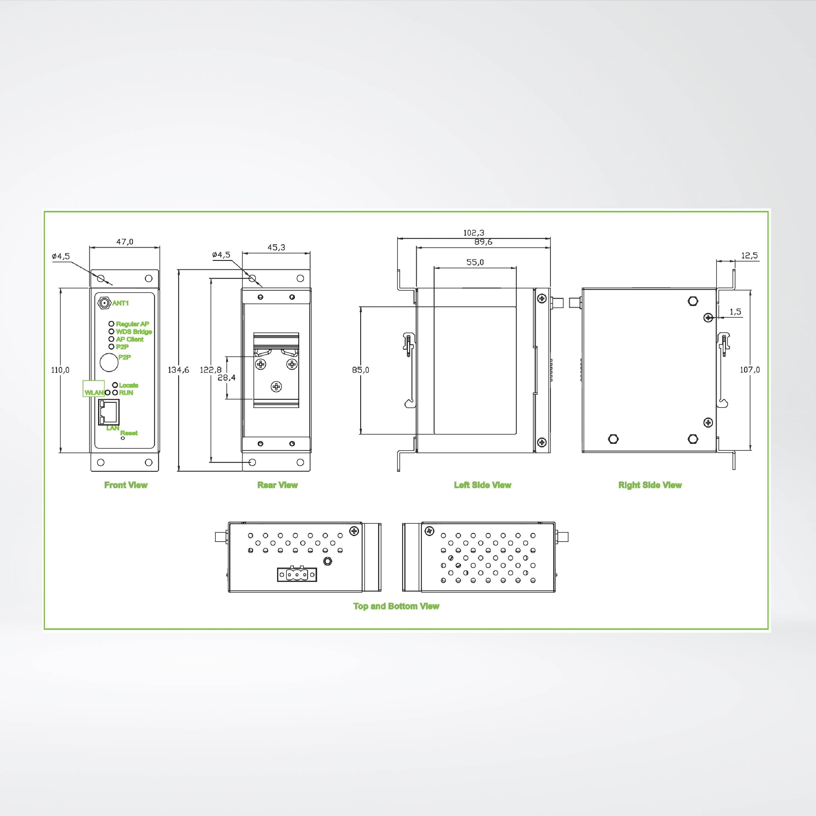 AW5500C Industrial 802.11 bgn Wireless Access Point with 1 x Fast-Ethernet port, DIN-Rail Mount, metal housing