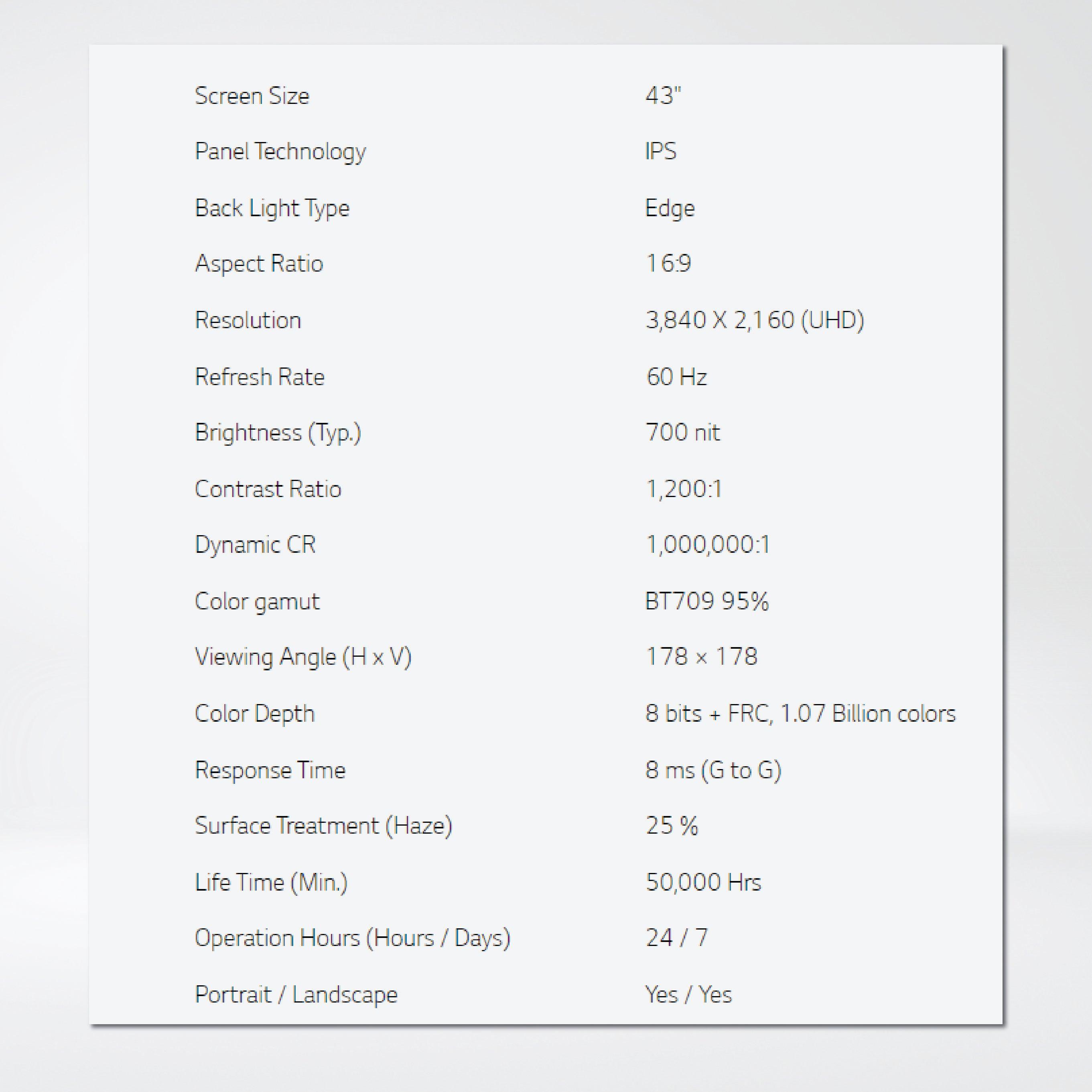 43UH7J-H 43" 700 nit New High Haze UHD Standard Signage - Riverplus