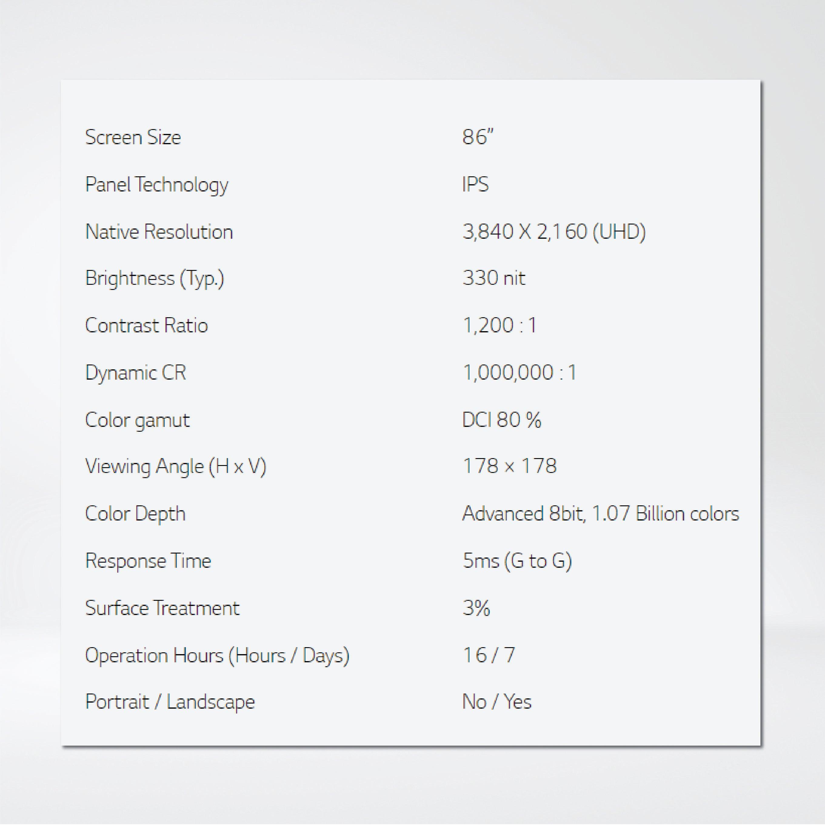 86UL3J-B 86” 330 nits webOS UHD Signage - Riverplus