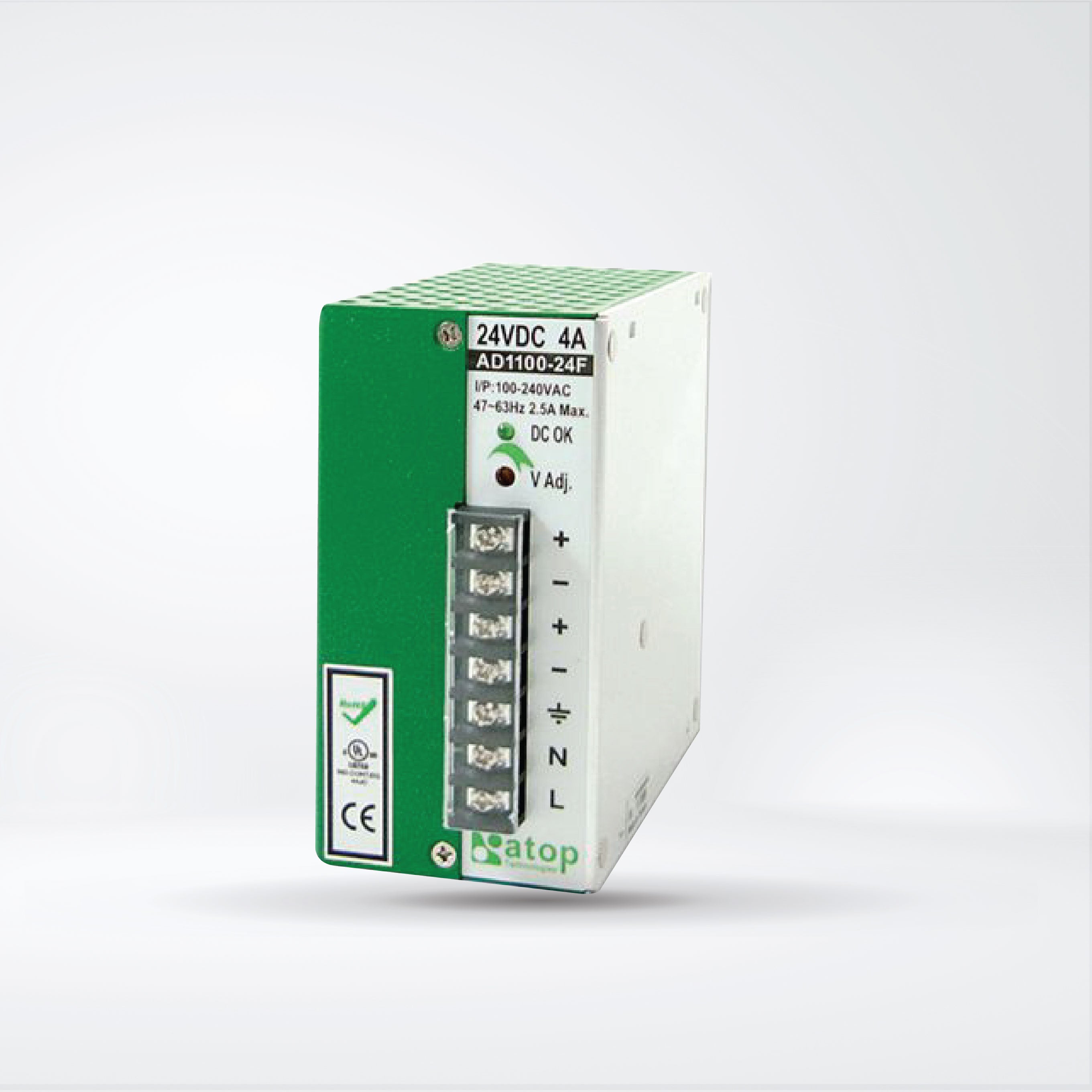 AD1100-24F 100W/4A DIN-Rail 24 VDC power supply with universal 100~240VAC/120~370VDC input