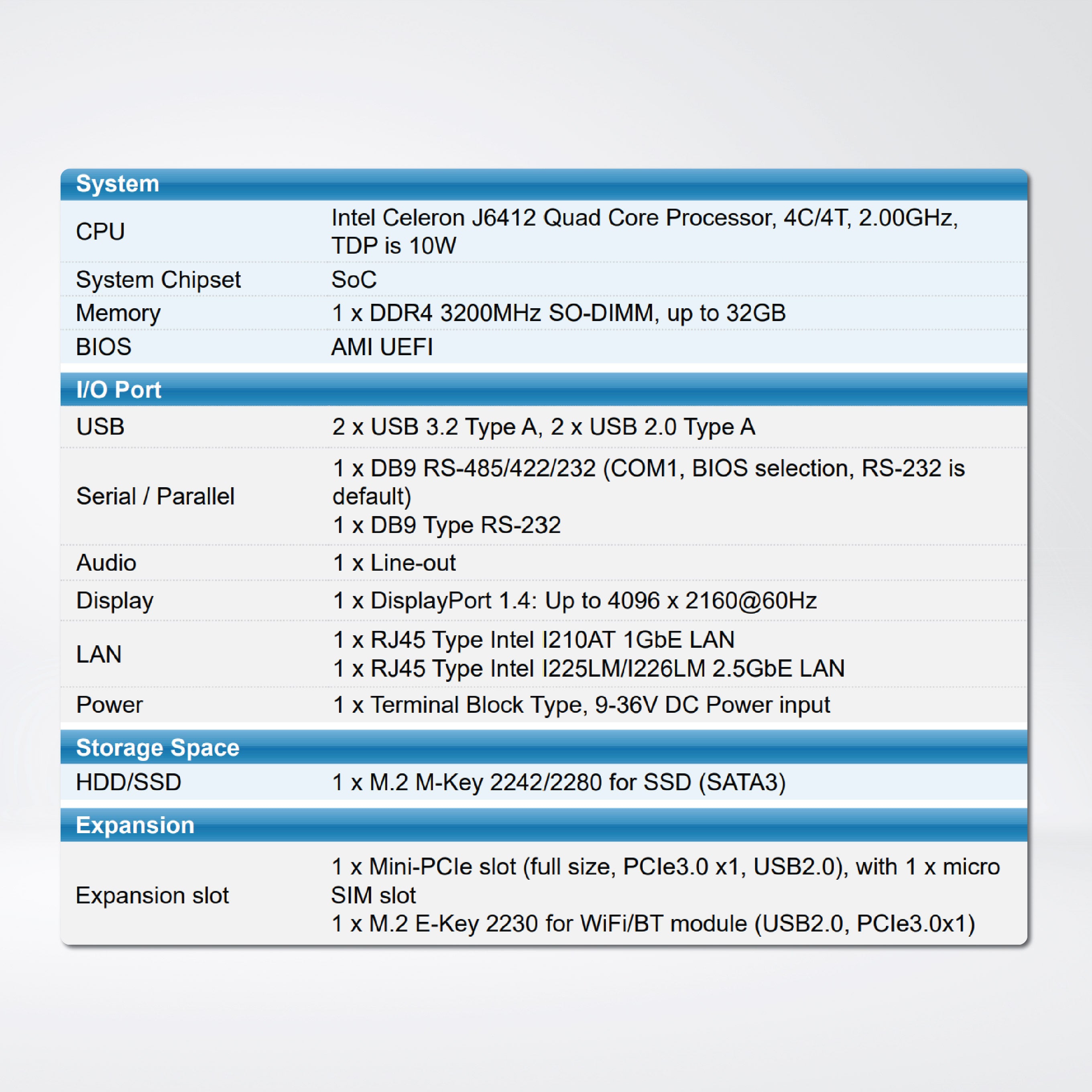 ARCHMI812BR J6412/RAM8/SSD128GB/1024x768 Panel PC