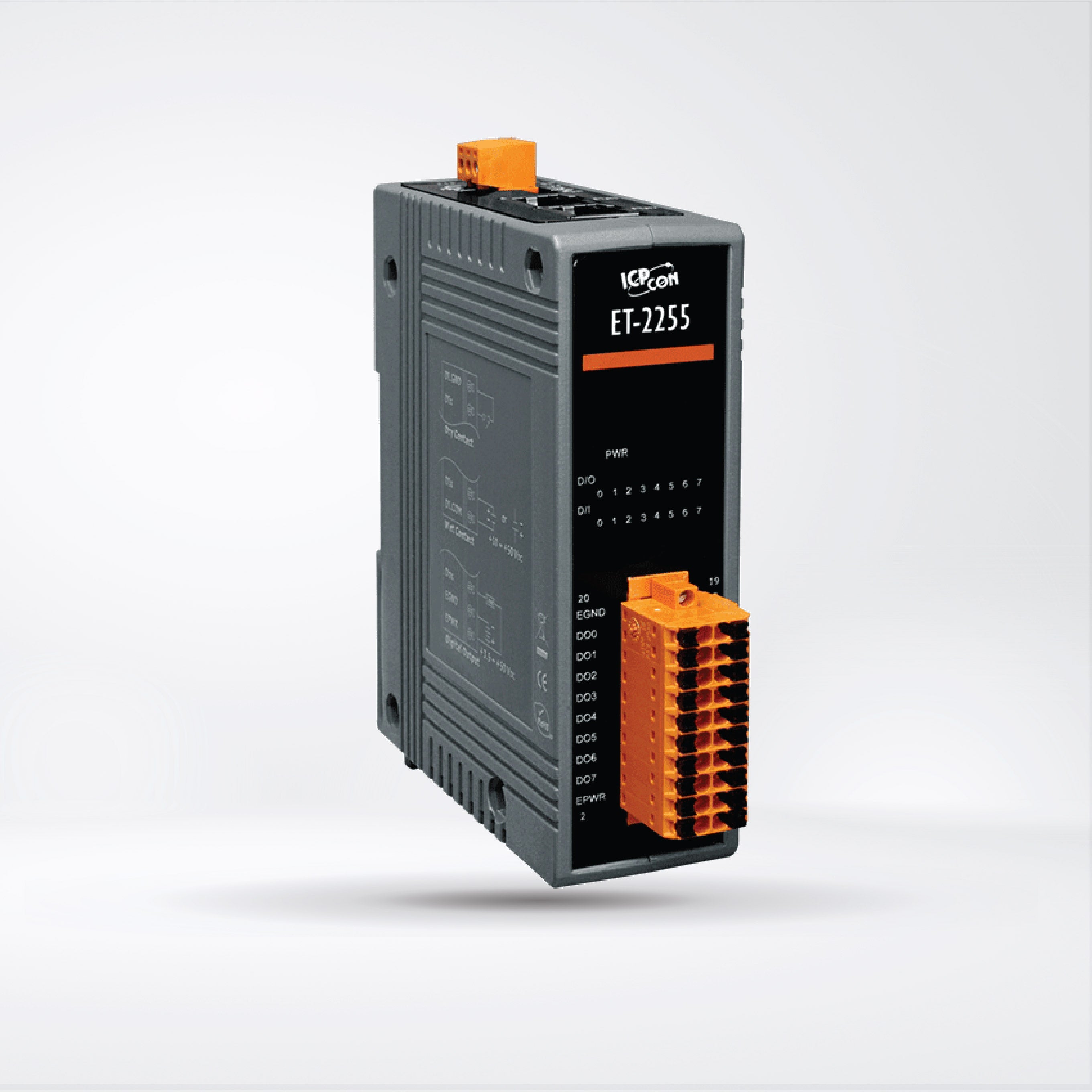 ET-2255 Ethernet I/O Module with 2-port Ethernet Switch 8-ch DI, 8-ch DO (Sink) (RoHS)