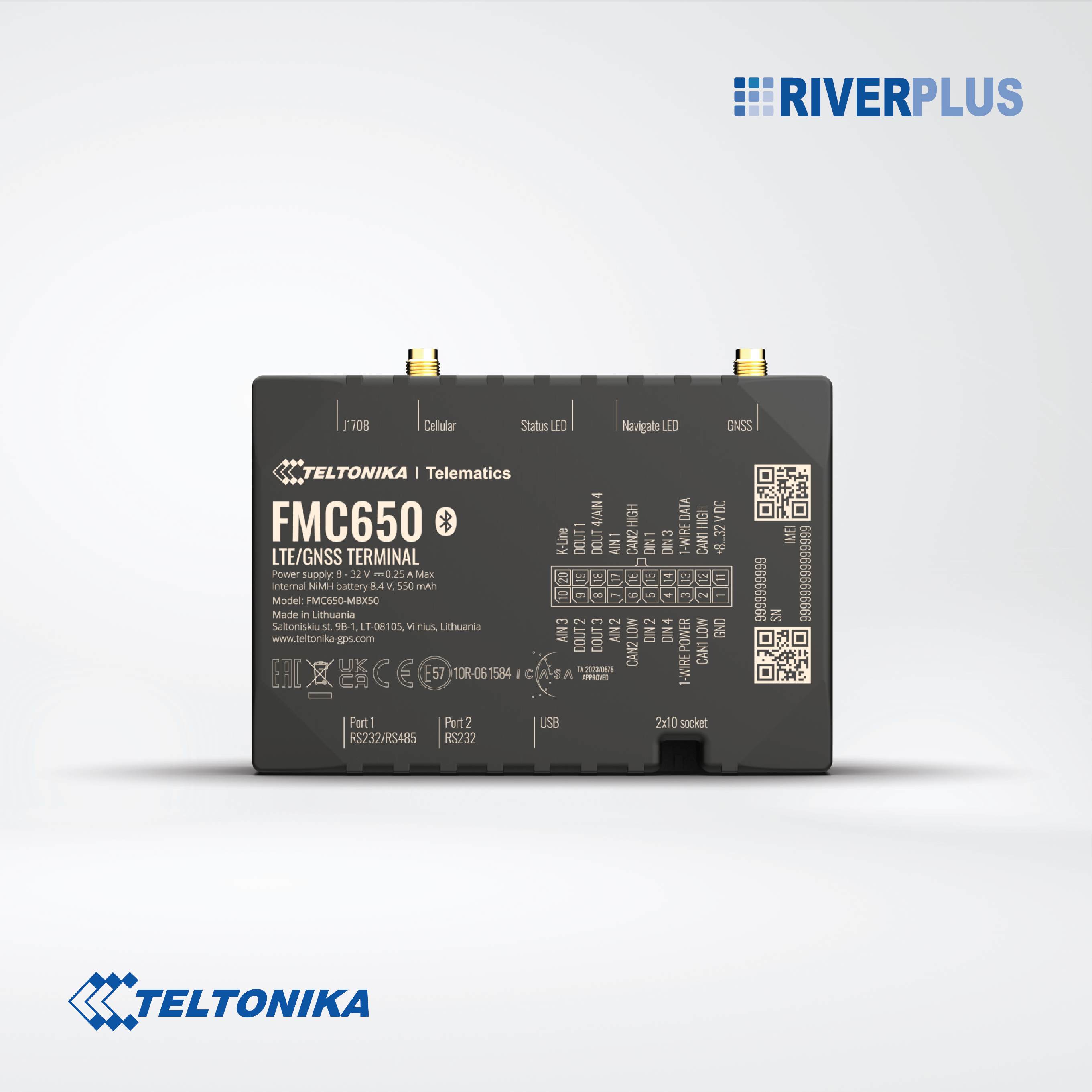 FMC650 4G LTE Cat 1 tracker for advanced applications with high capacity backup battery and external antennas