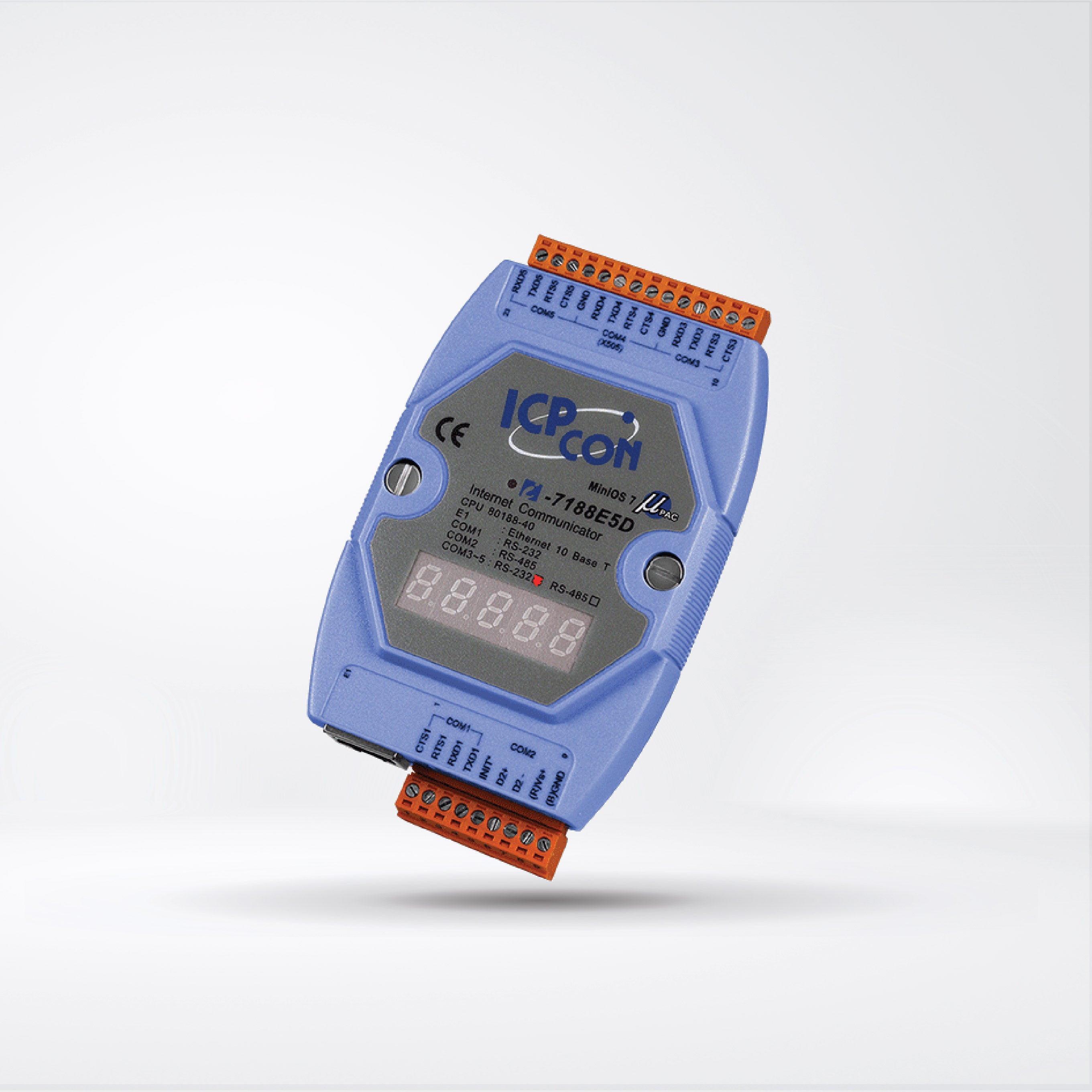 I-7188E5D Internet Communication Controller with display one Ethernet port, Four RS-232 ports, one RS-485 port