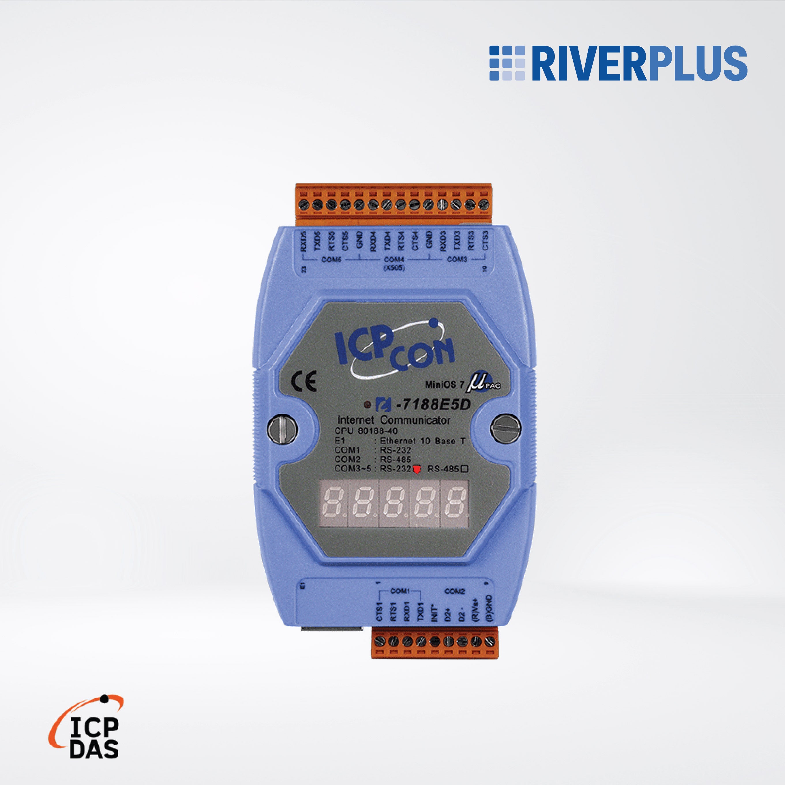 I-7188E5D Internet Communication Controller with display one Ethernet port, Four RS-232 ports, one RS-485 port