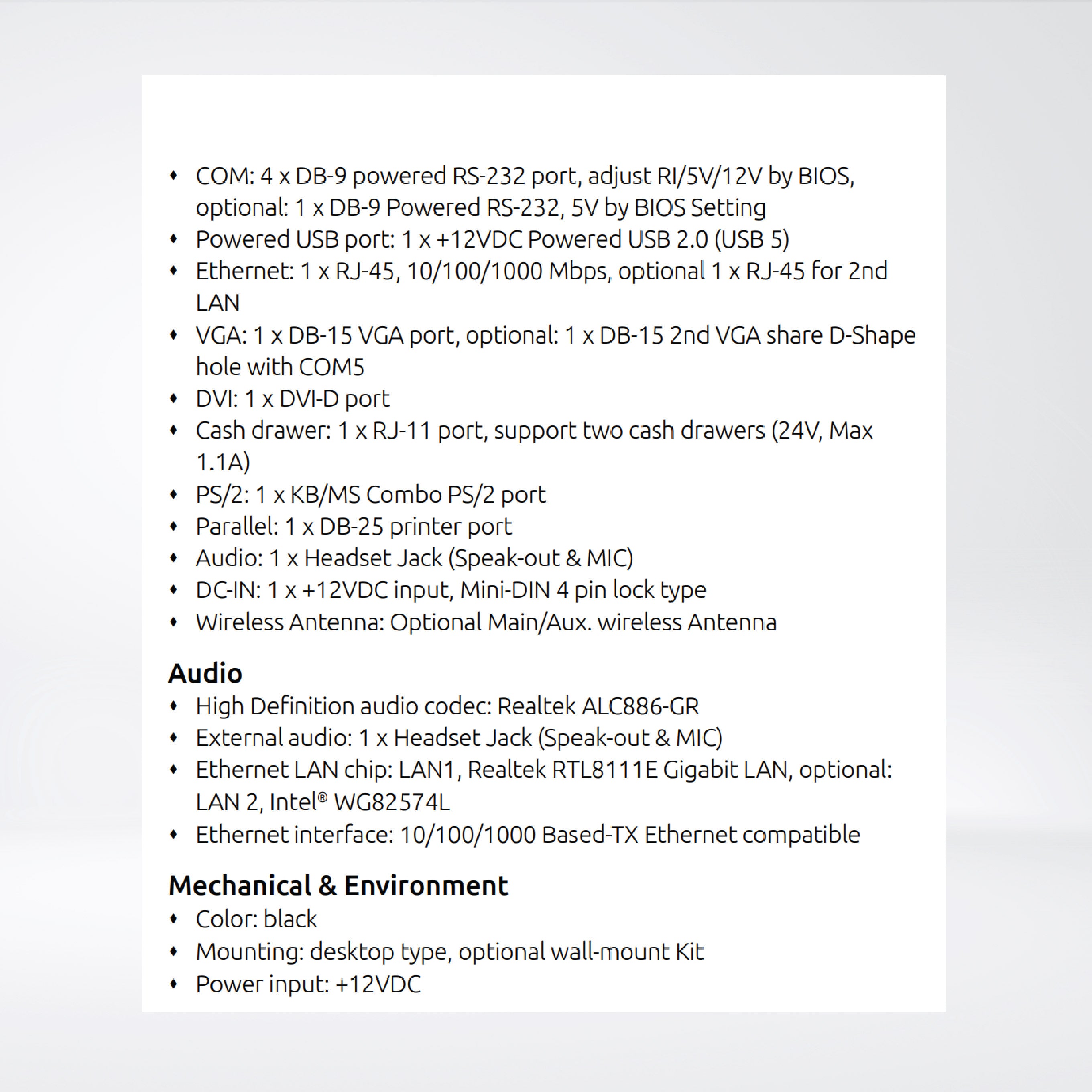NPB-3550-010 High Value Fanless Point-of-Sales Box System