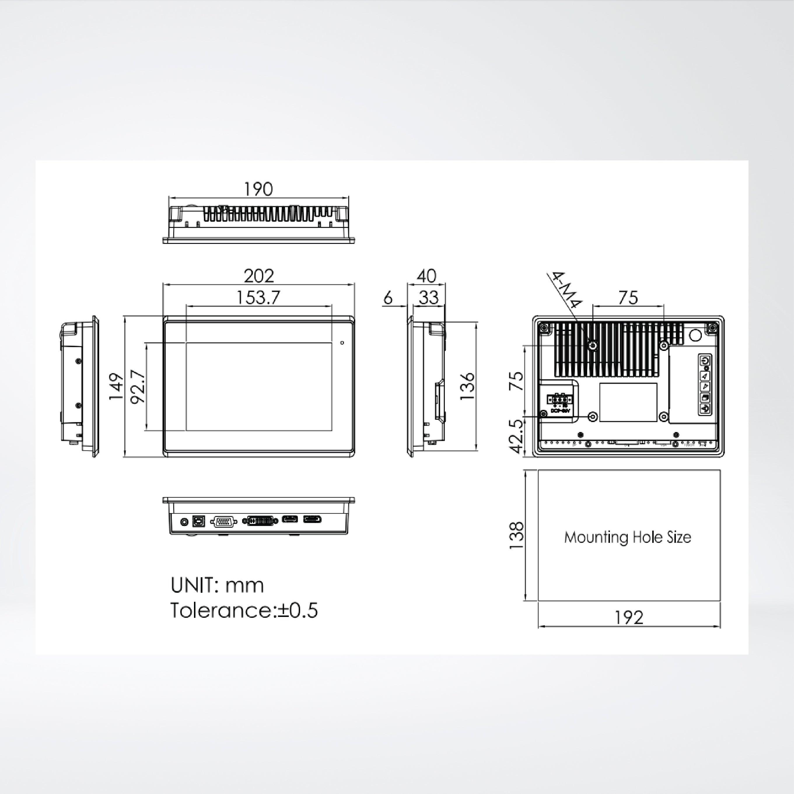 ARCDIS-107APR(H) 7” Front Panel IP66 Aluminum Die-casting Display - Riverplus