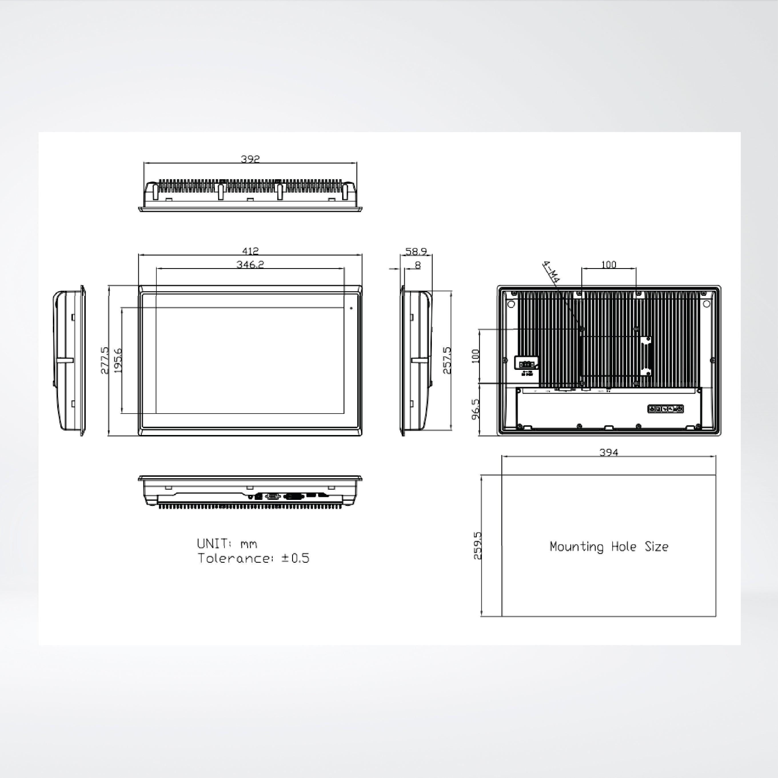 ARCDIS-116APRG(H) 15.6” Front Panel IP66 Aluminum Die-casting Display - Riverplus