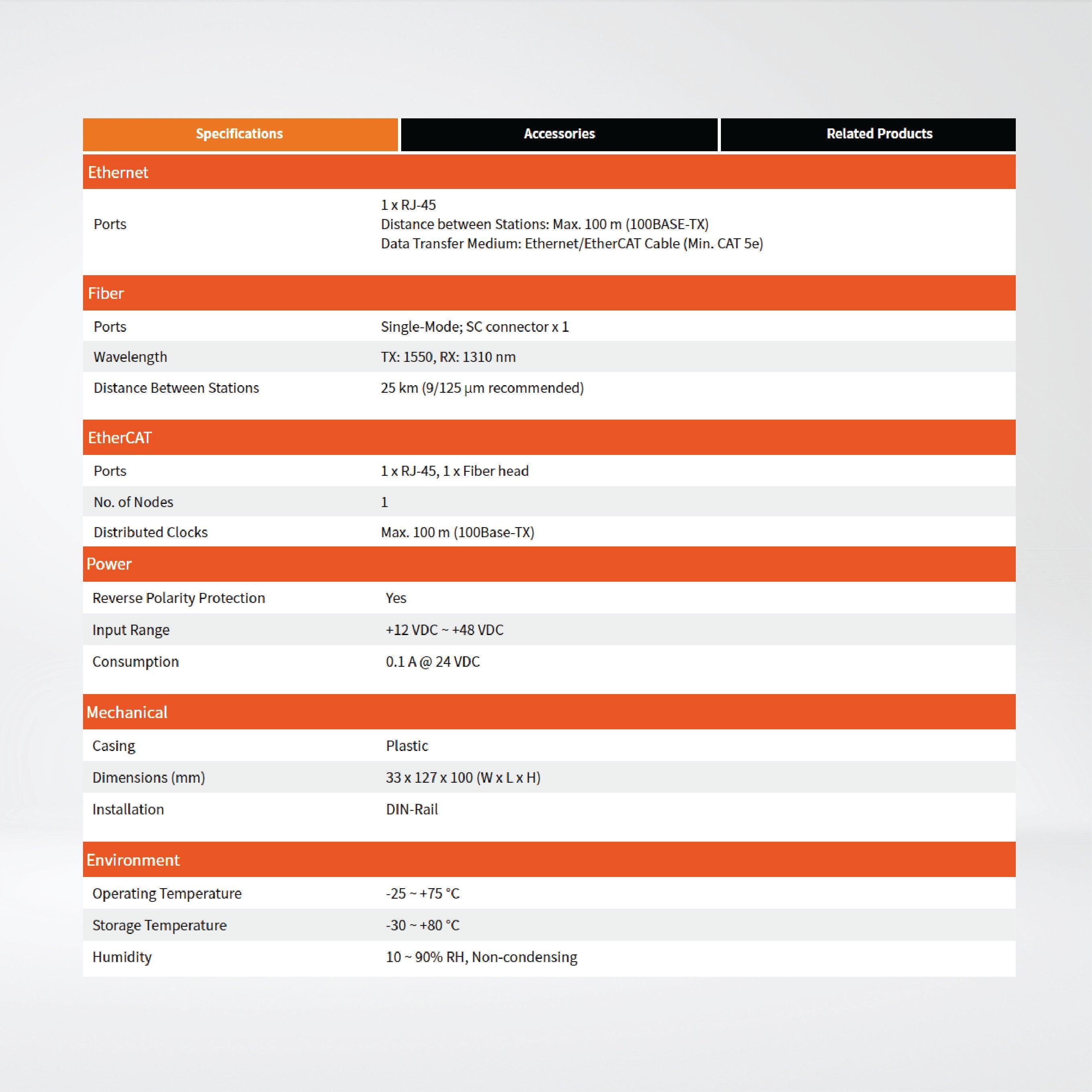 ECAT-2511-B EtherCAT to Single-mode Fiber Converter - Riverplus