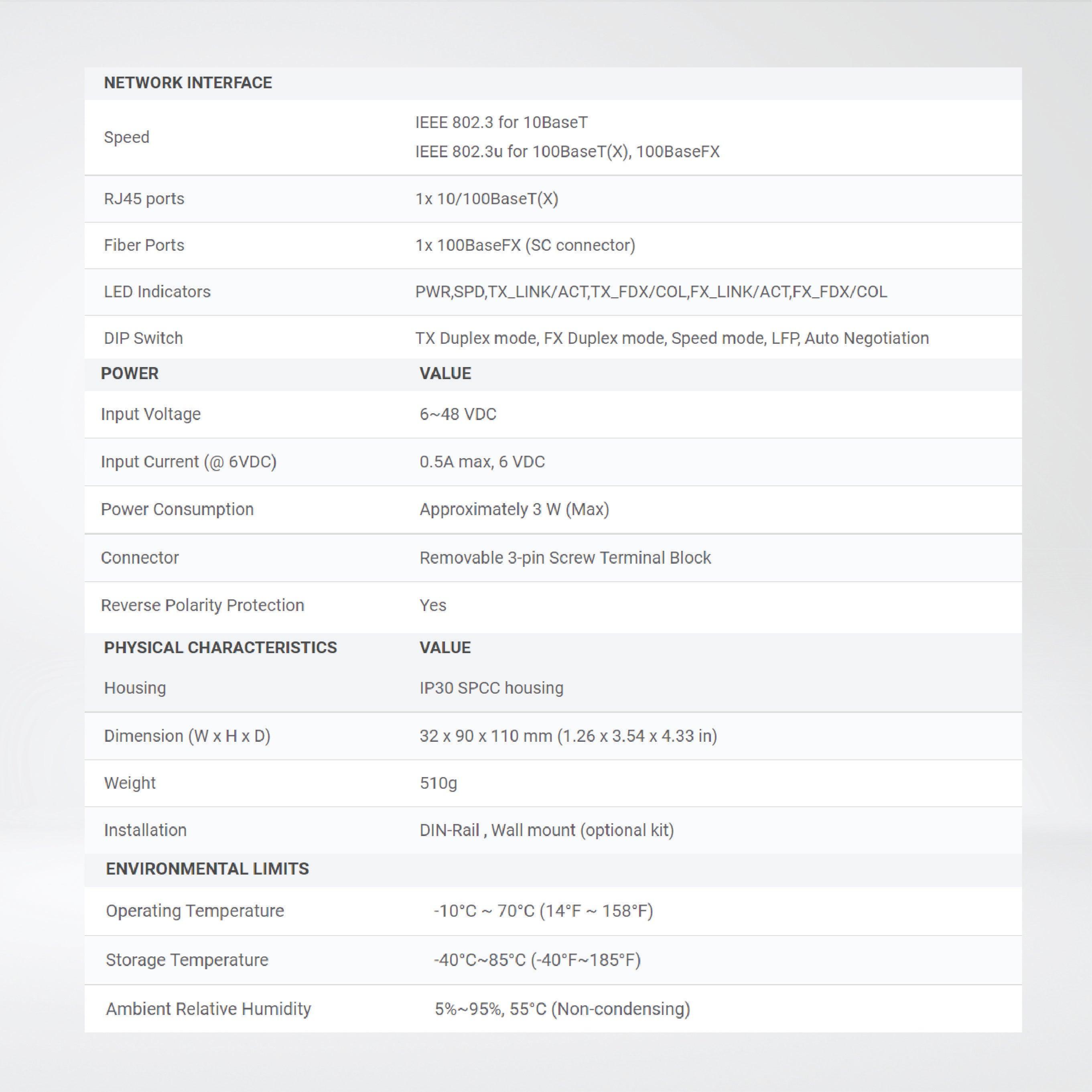 EF23-1-1Fm-SC-2 100BaseT(X) to 100BaseFX Media Converter, Multi-mode, SC connector - Riverplus
