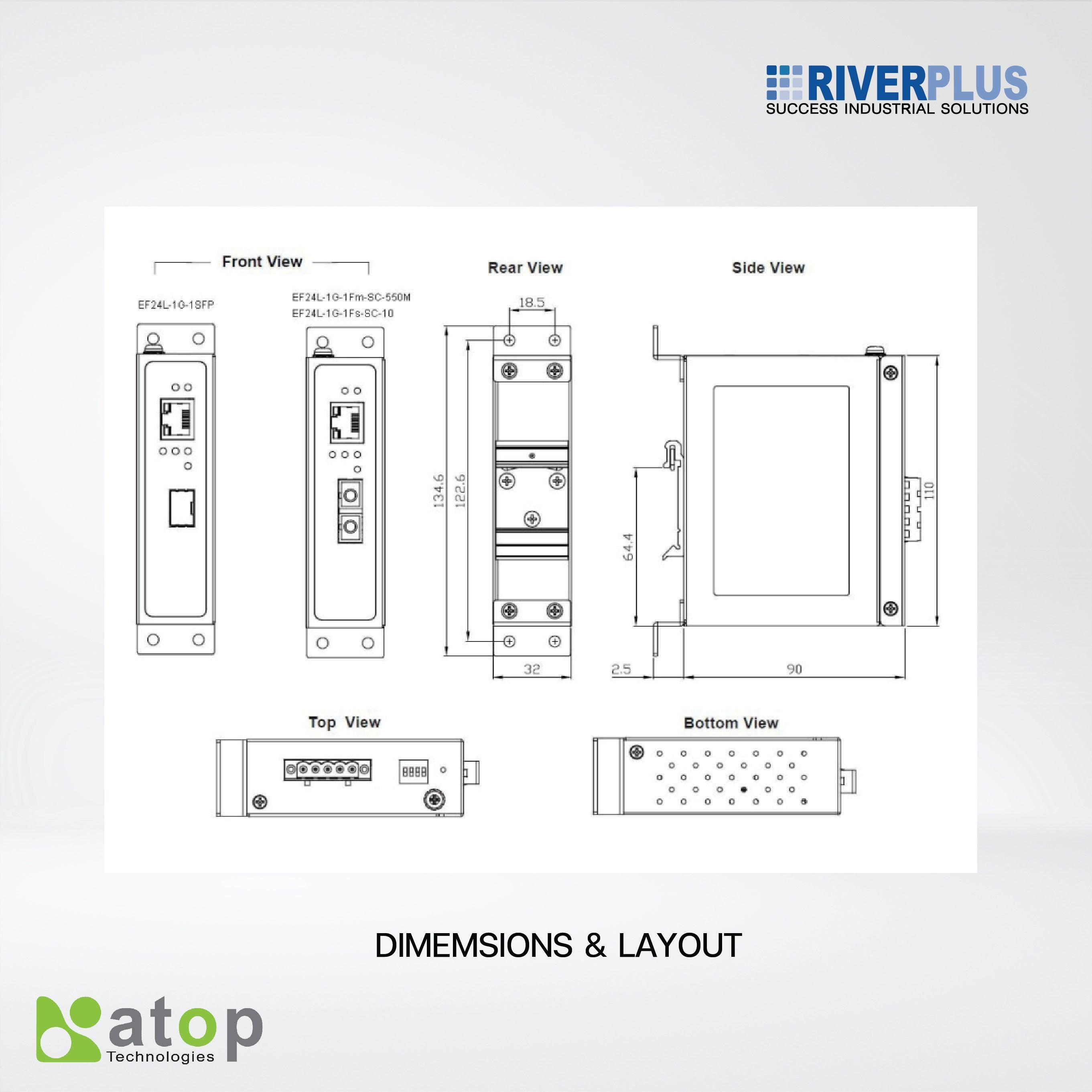 EF24L-1G-1Fm-SC-550M Industrial Gigabit Ethernet-to-Fiber Media Converter,550 M - Riverplus