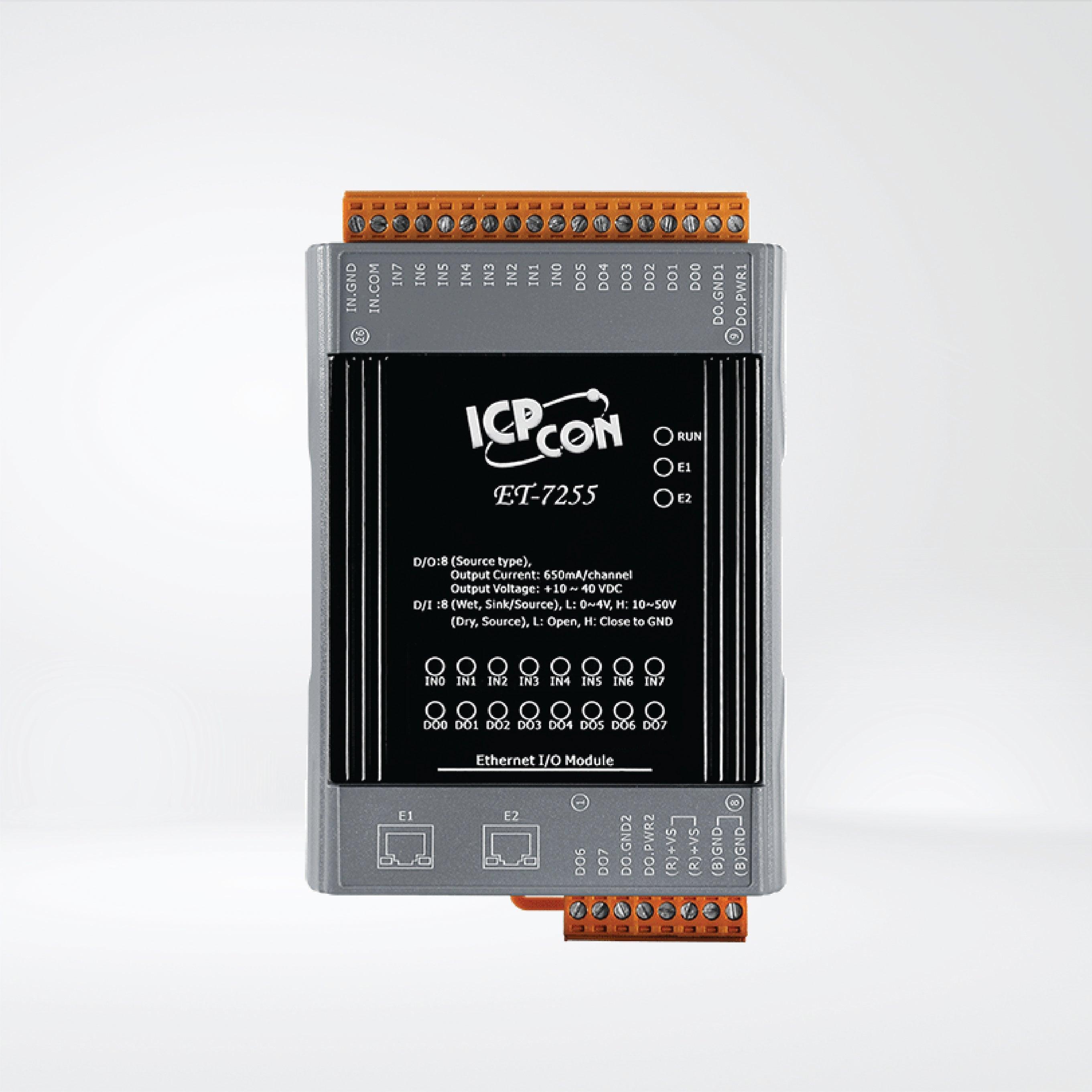 ET-7255 Ethernet I/O Module 2-port Ethernet Switch, 8-ch DI and 8-ch DO - Riverplus