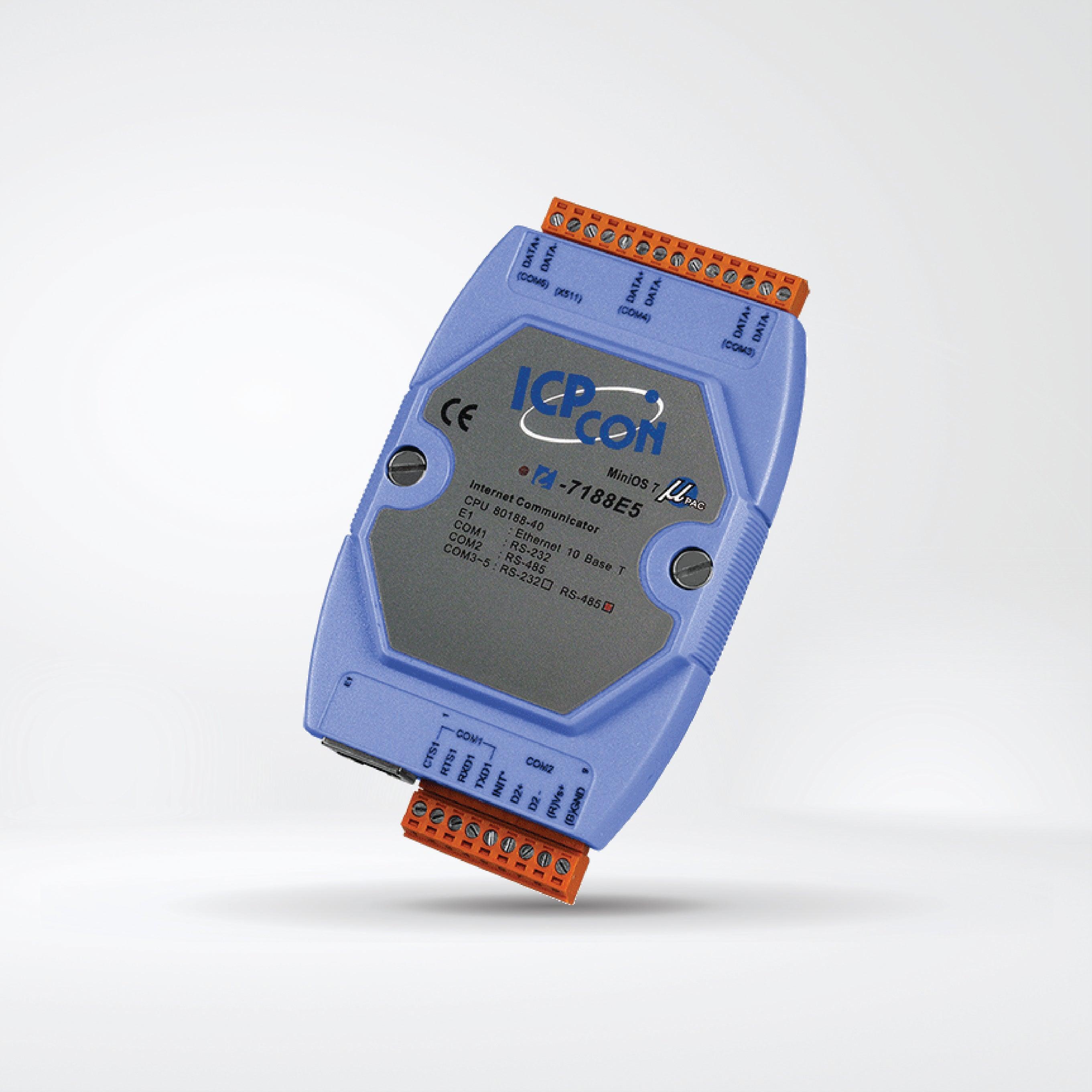 I-7188E5-485 Programmable Ethernet to 5x serial ports converter (1x RS-232, 4x RS-485) - Riverplus