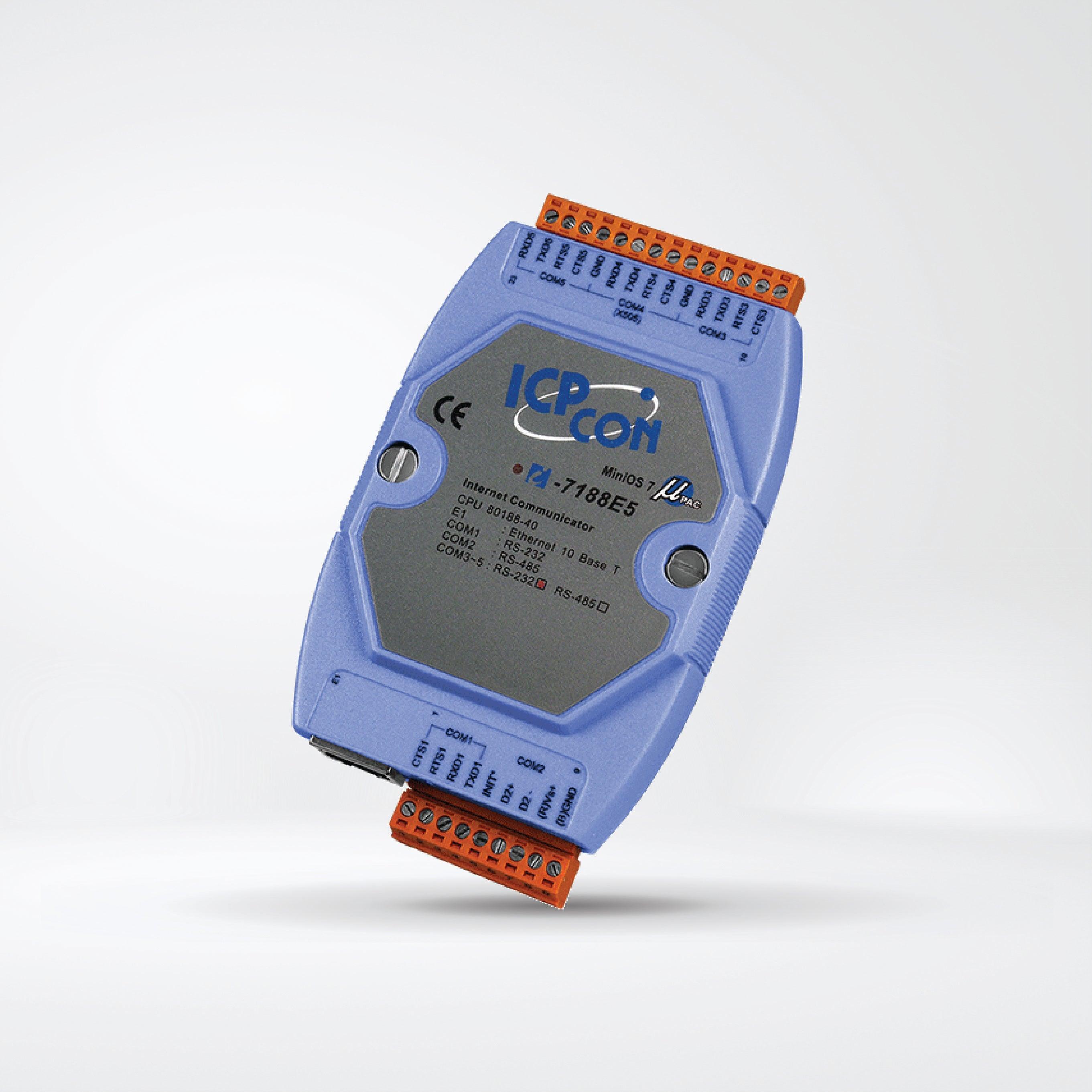 I-7188E5 Programmable Ethernet to 5x serial ports converter (4x RS-232, 1x RS-485) - Riverplus