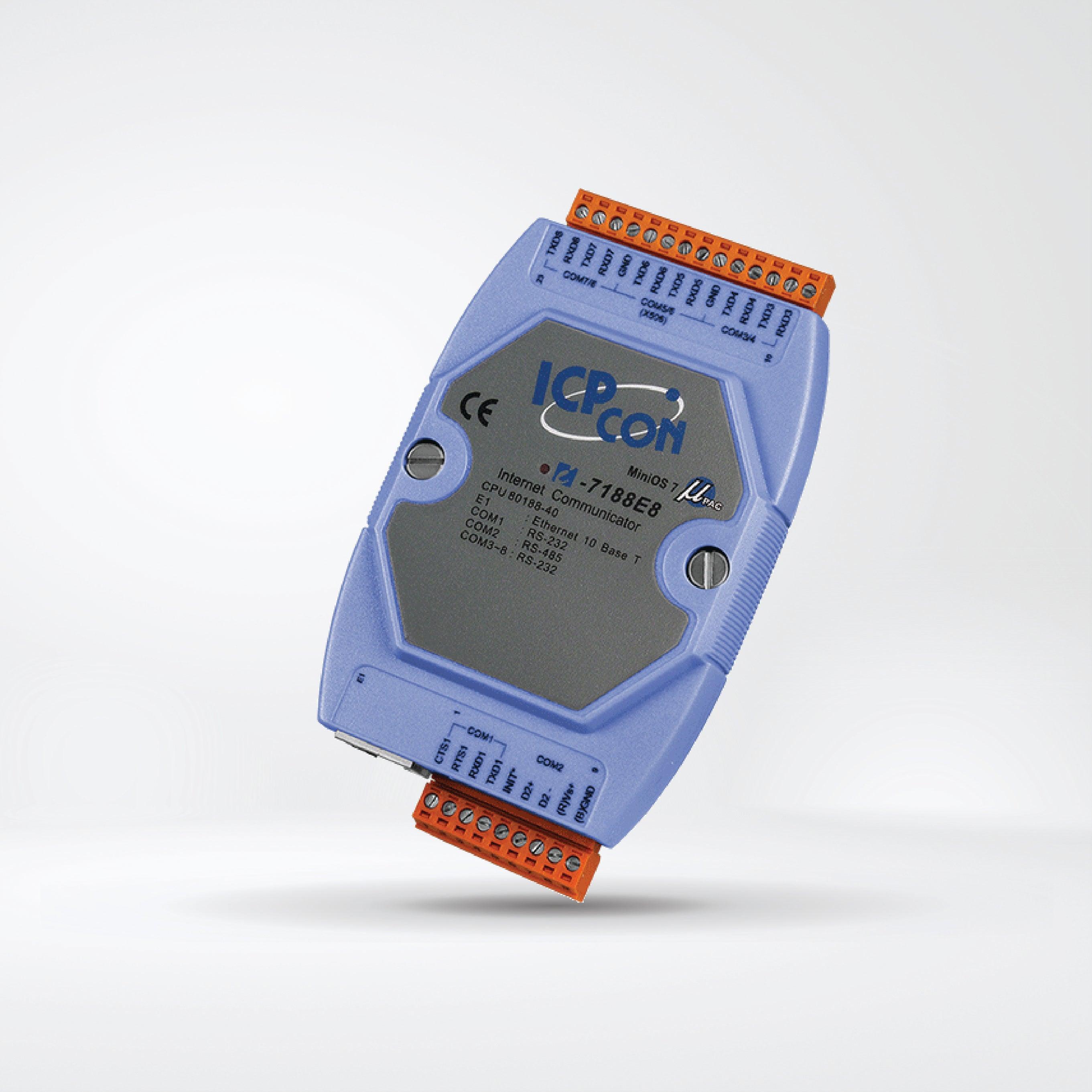 I-7188E8 Programmable Ethernet to 8x serial ports converter (7x RS-232, 1x RS-485) - Riverplus