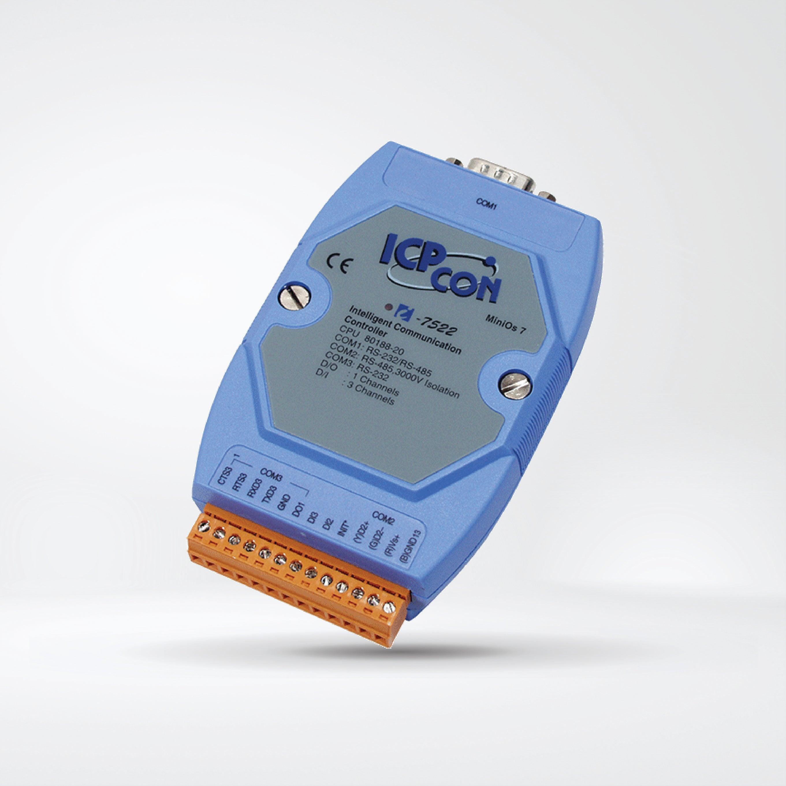 I-7522 Addressable RS-485 to 2 x RS-232/RS-485 Converter with 2 DI and 1 DO (Blue Cover) - Riverplus