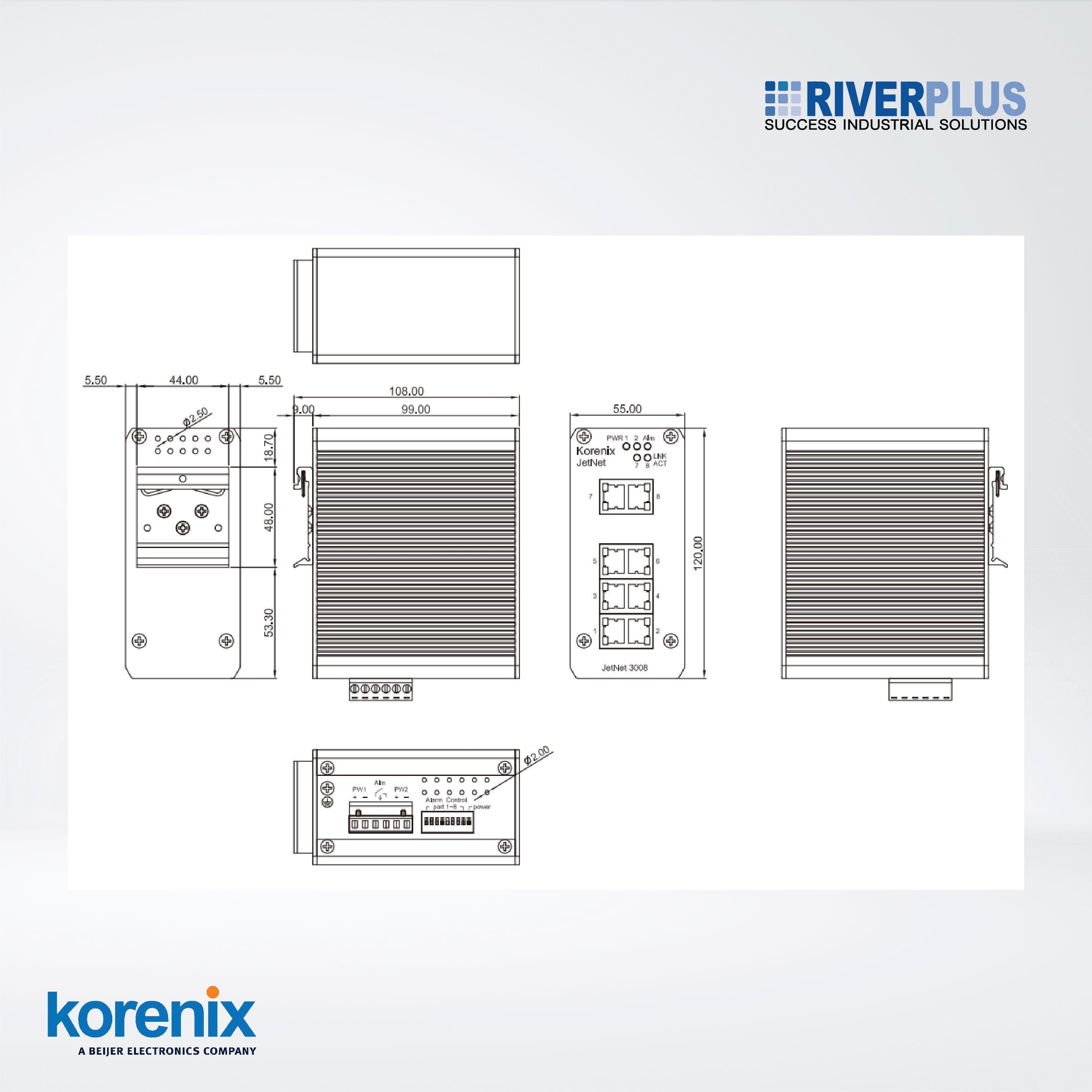 JetNet 3008 Industrial 8-port Fast Ethernet Switch - Riverplus