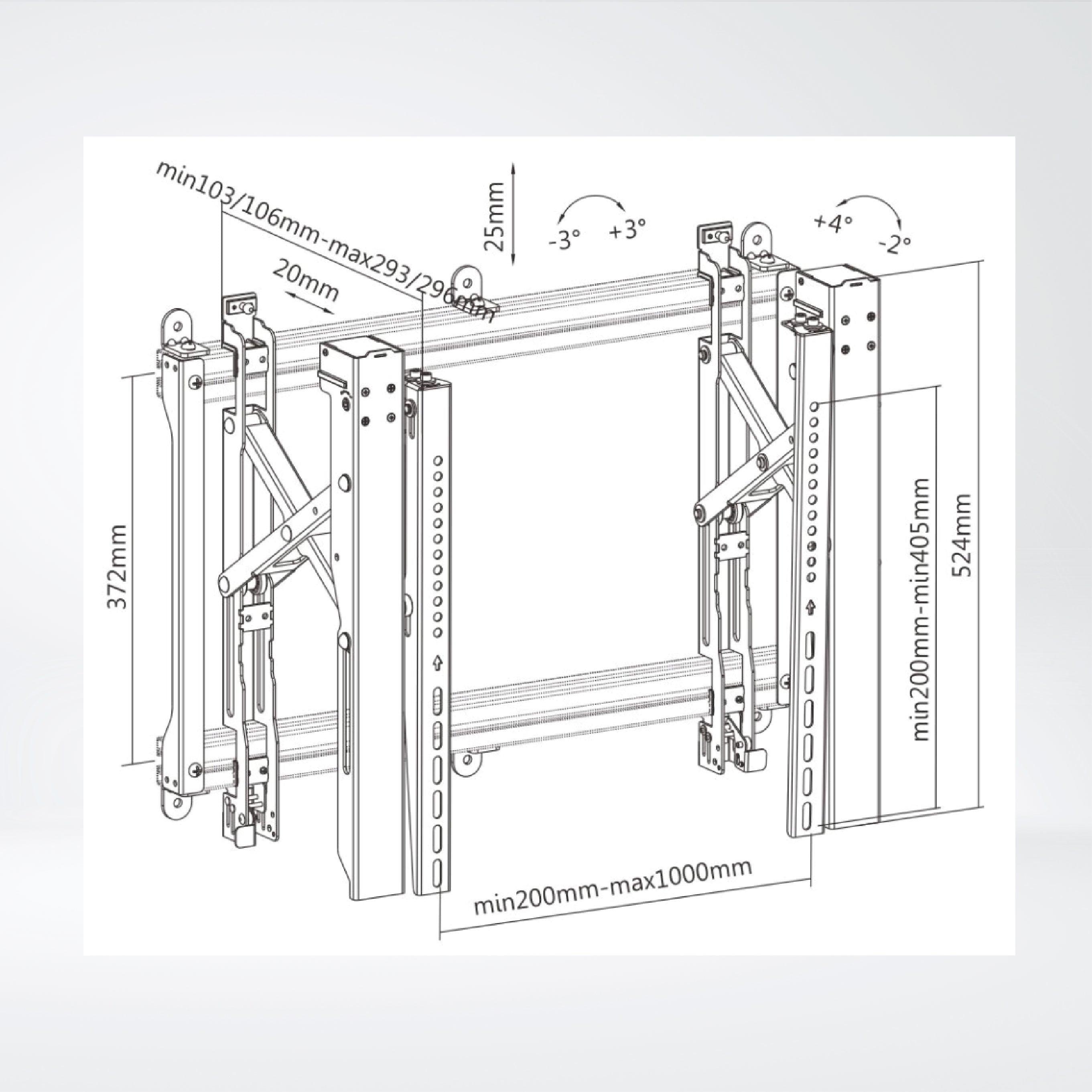 LVW06-400T POP-OUT VIDEO WALL MOUNT WITHOUT WALL PILLAR For Min45'' LED, LCD flat panel TVs - Riverplus