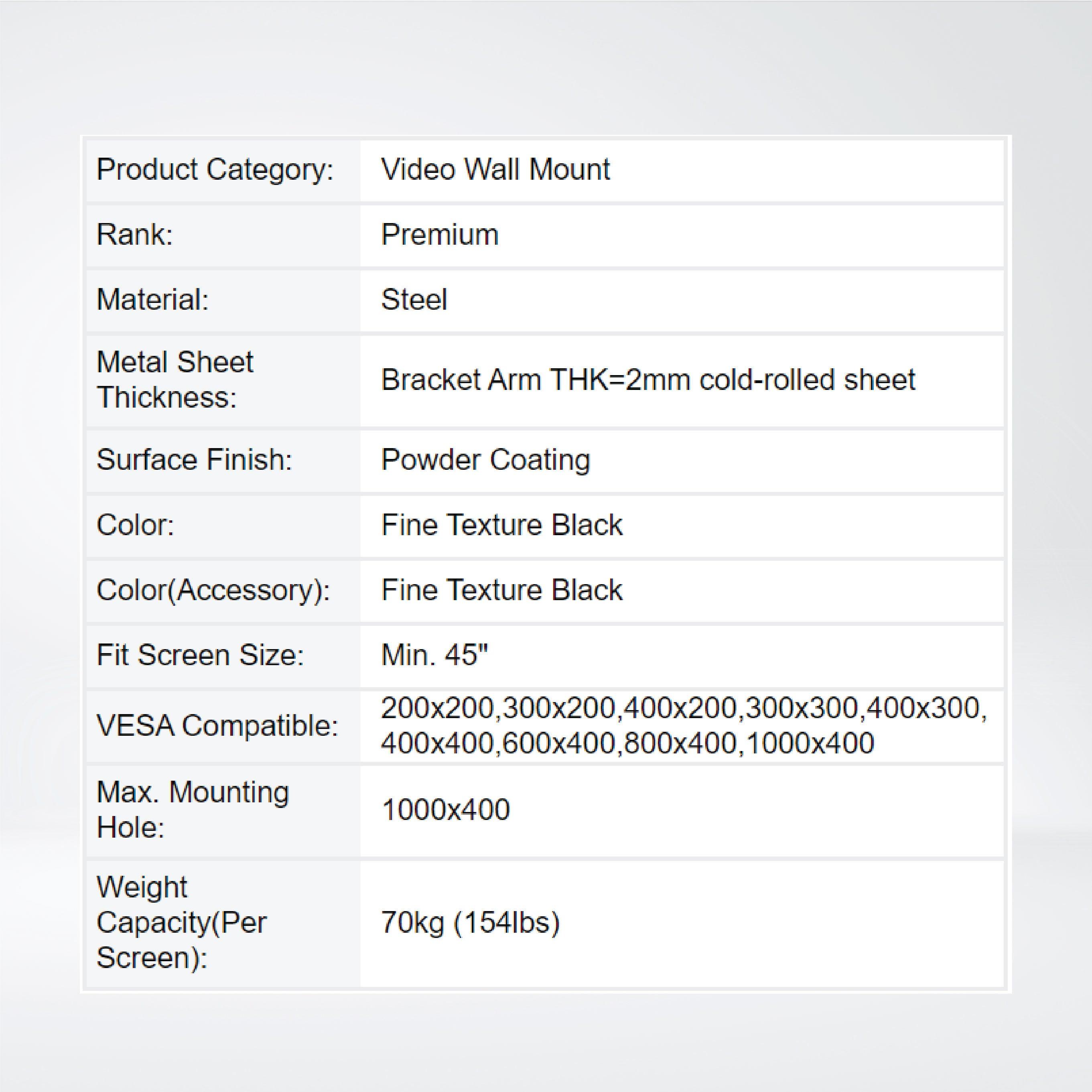 LVW06-400T POP-OUT VIDEO WALL MOUNT WITHOUT WALL PILLAR For Min45'' LED, LCD flat panel TVs - Riverplus
