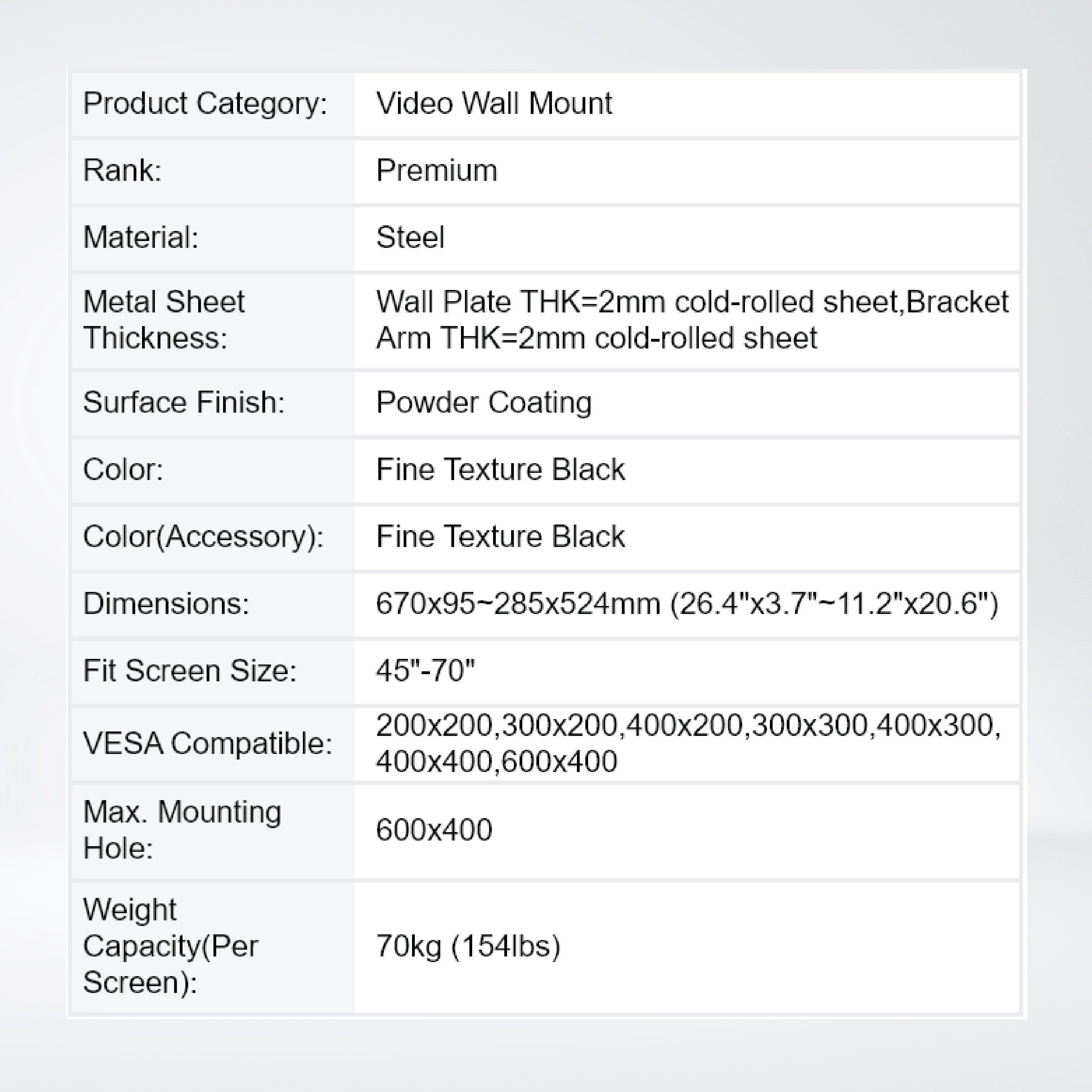 LVW06-46T POP-OUT LANDSCAPE VIDEO WALL MOUNT For most 45"-70" LED, LCD flat panel TVs - Riverplus
