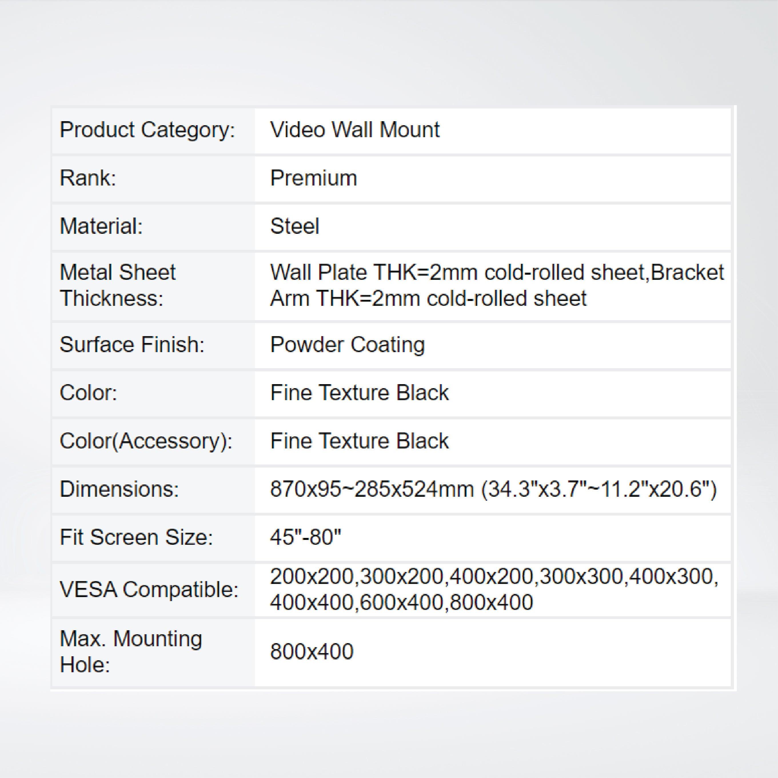 LVW06-48T POP-OUT LANDSCAPE VIDEO WALL MOUNT For most 45"-80" LED, LCD flat panel TVs - Riverplus