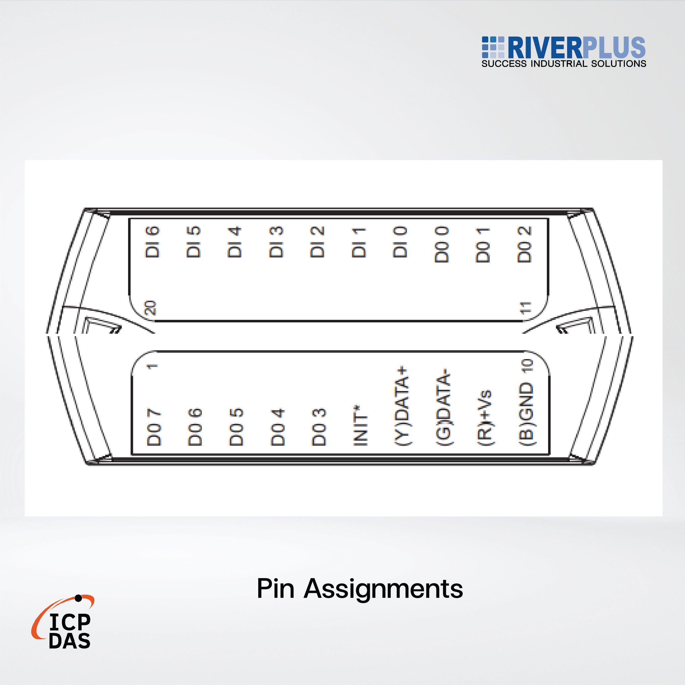 M-7050D-G 7-ch Non-isolated (Dry) DI and 8-ch Non-isolated (Sink, NPN) DO Module LED Display - Riverplus