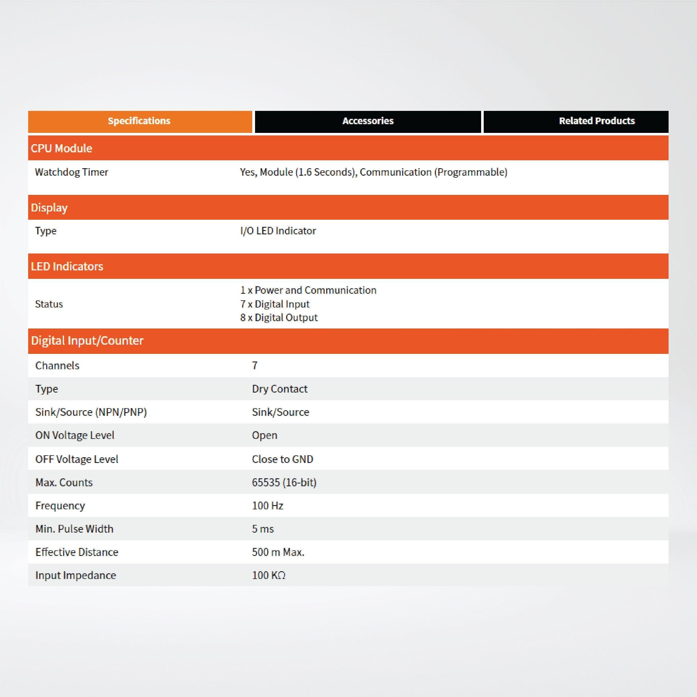M-7050D-G 7-ch Non-isolated (Dry) DI and 8-ch Non-isolated (Sink, NPN) DO Module LED Display - Riverplus