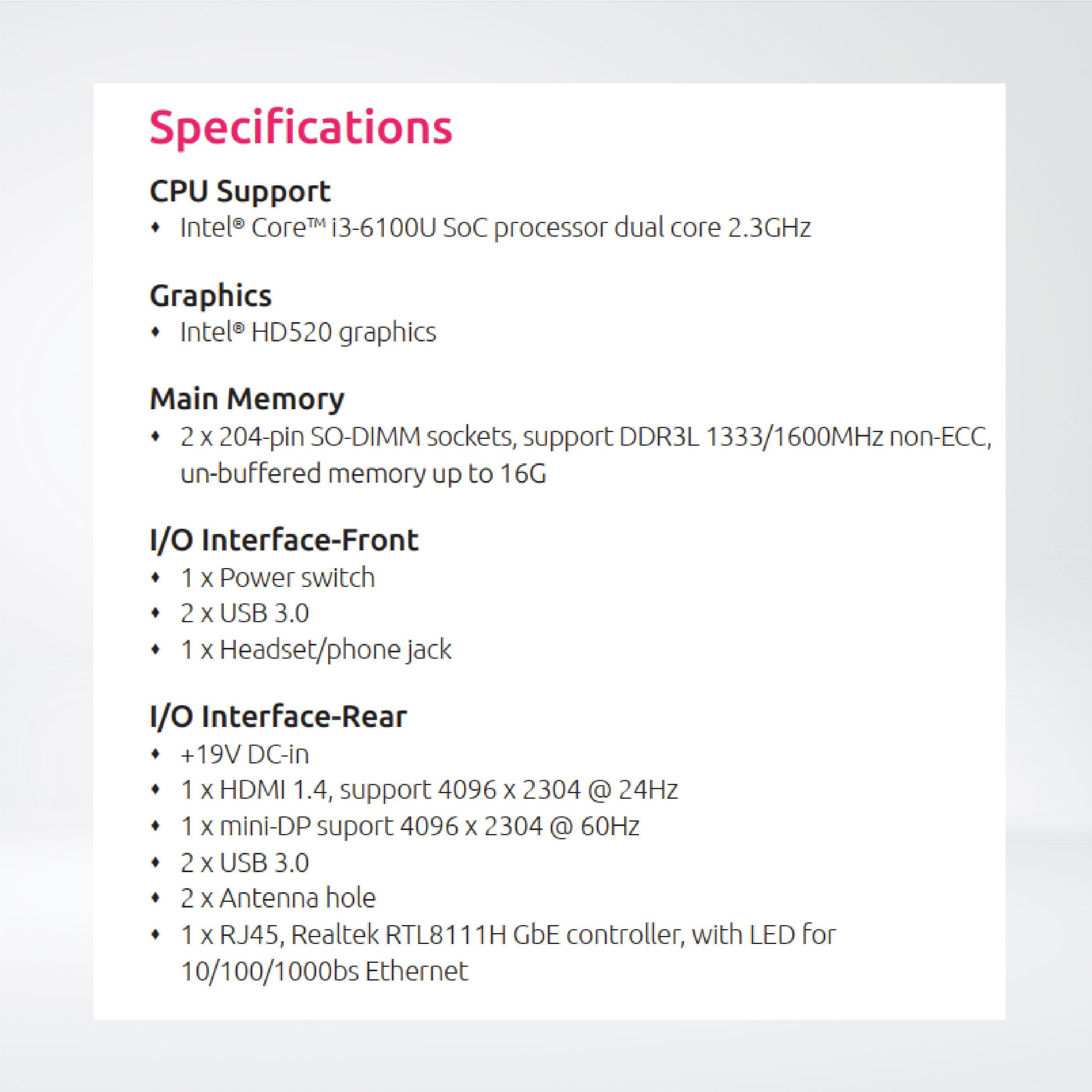 NDIS B318-S13 Fanless Embedded Computer Powered by Intel® Core™ i3-6100U SoC Processor - Riverplus