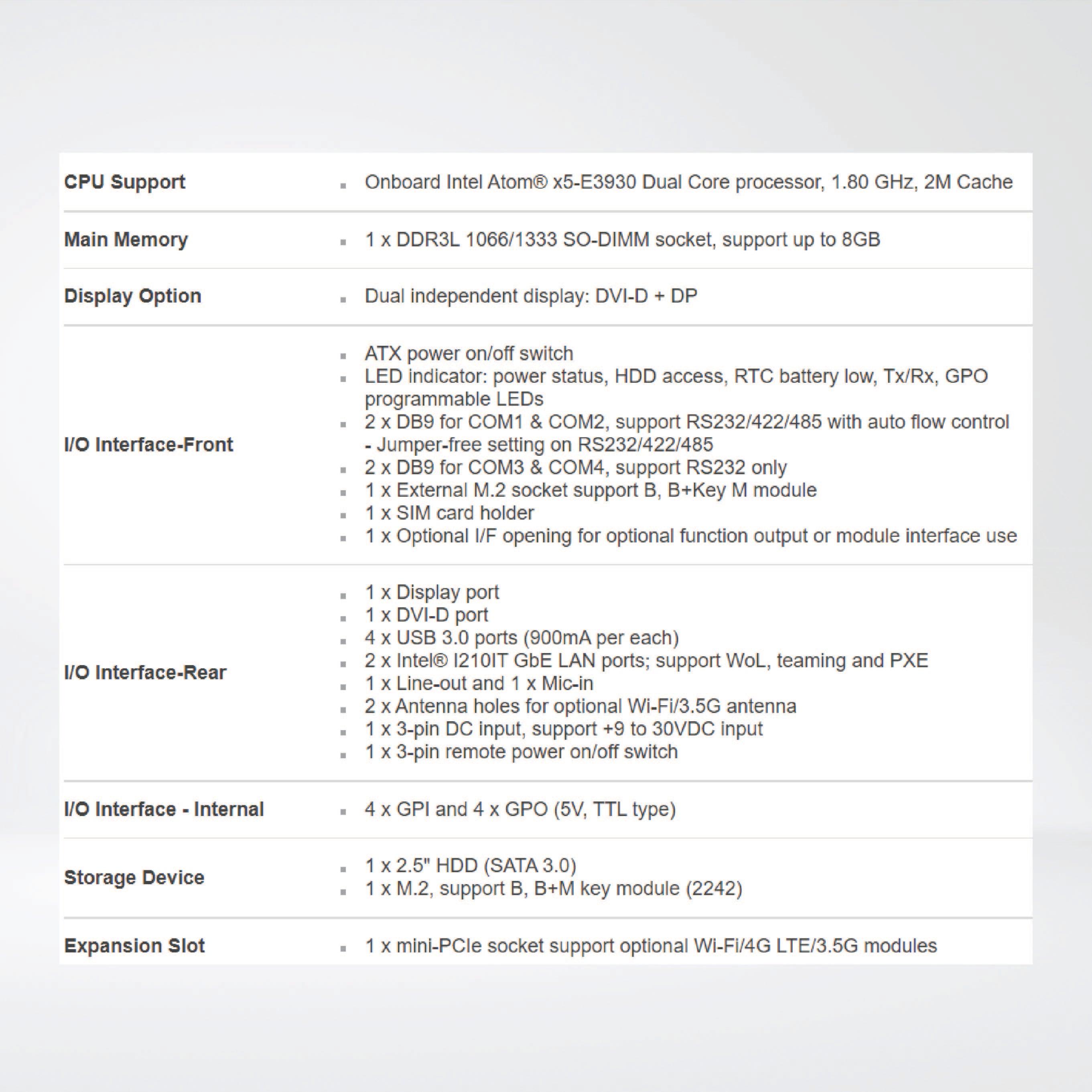 NISE 107-E3930 Intel Atom® x5-E3930 Dual Core Fanless System - Riverplus