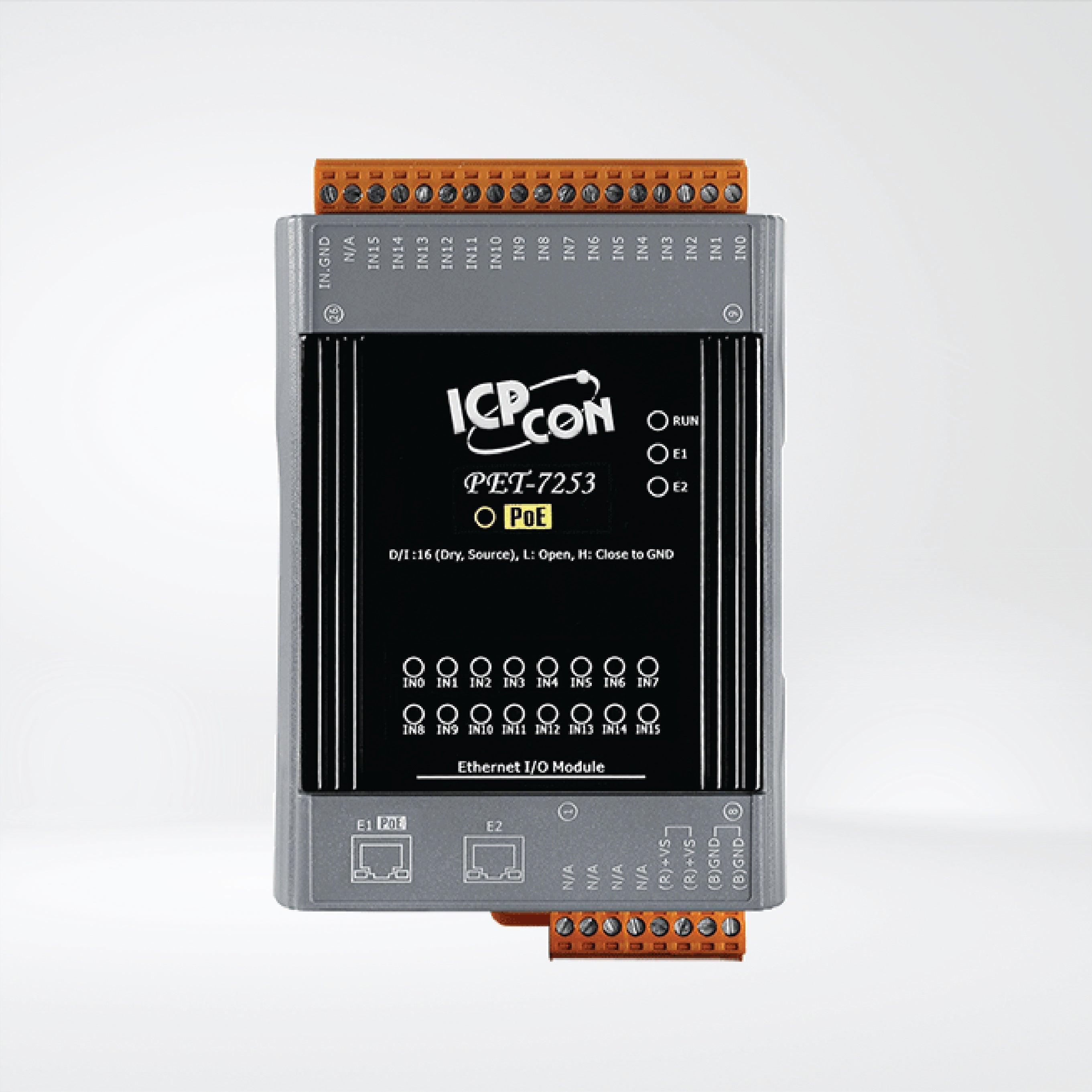 PET-7253 PoE Ethernet I/O Module 2-port Ethernet Switch and 16-ch DI - Riverplus