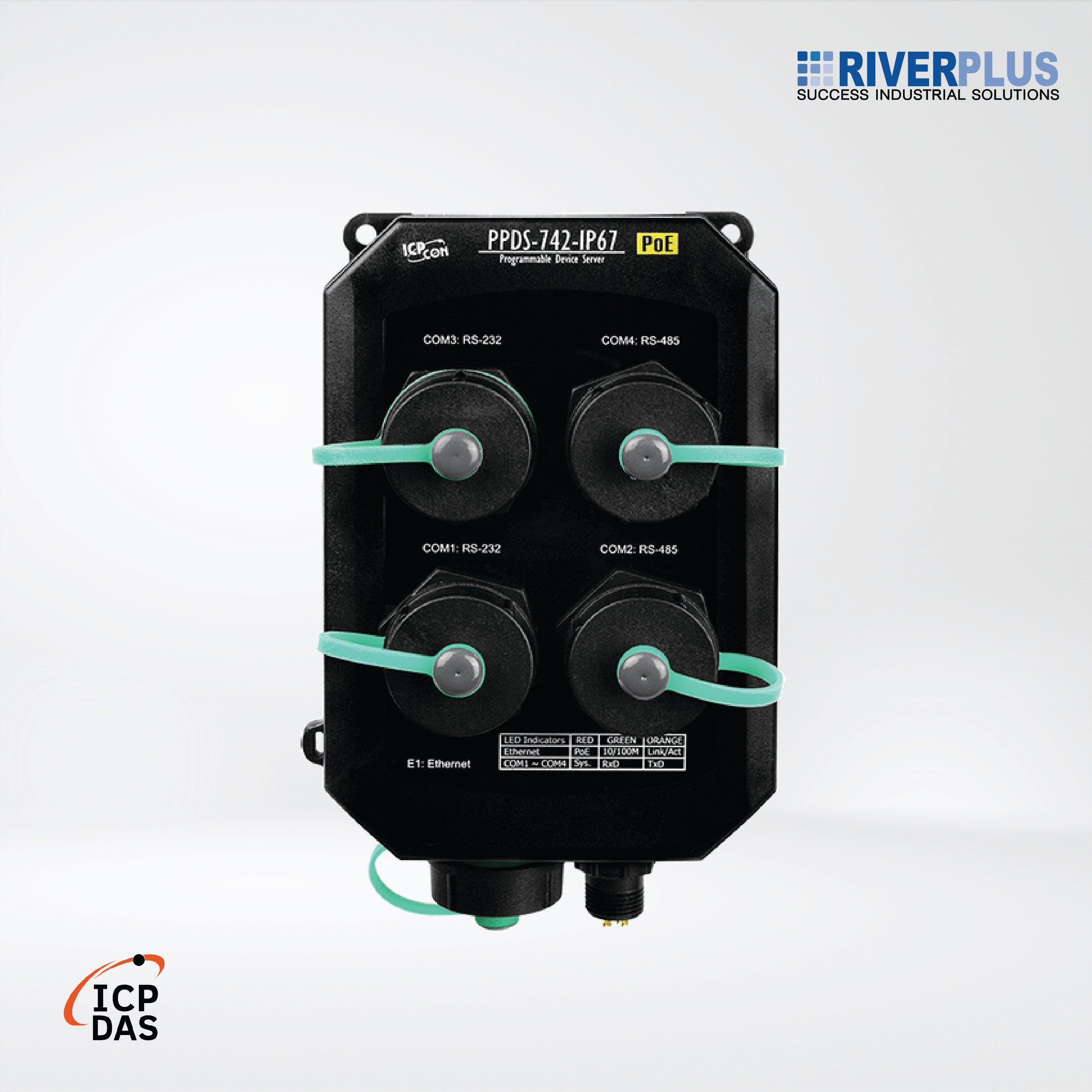 PPDS-742-IP67 Programmable (2x RS-232 and 2x RS-485) Serial-to-Ethernet Device Server - Riverplus