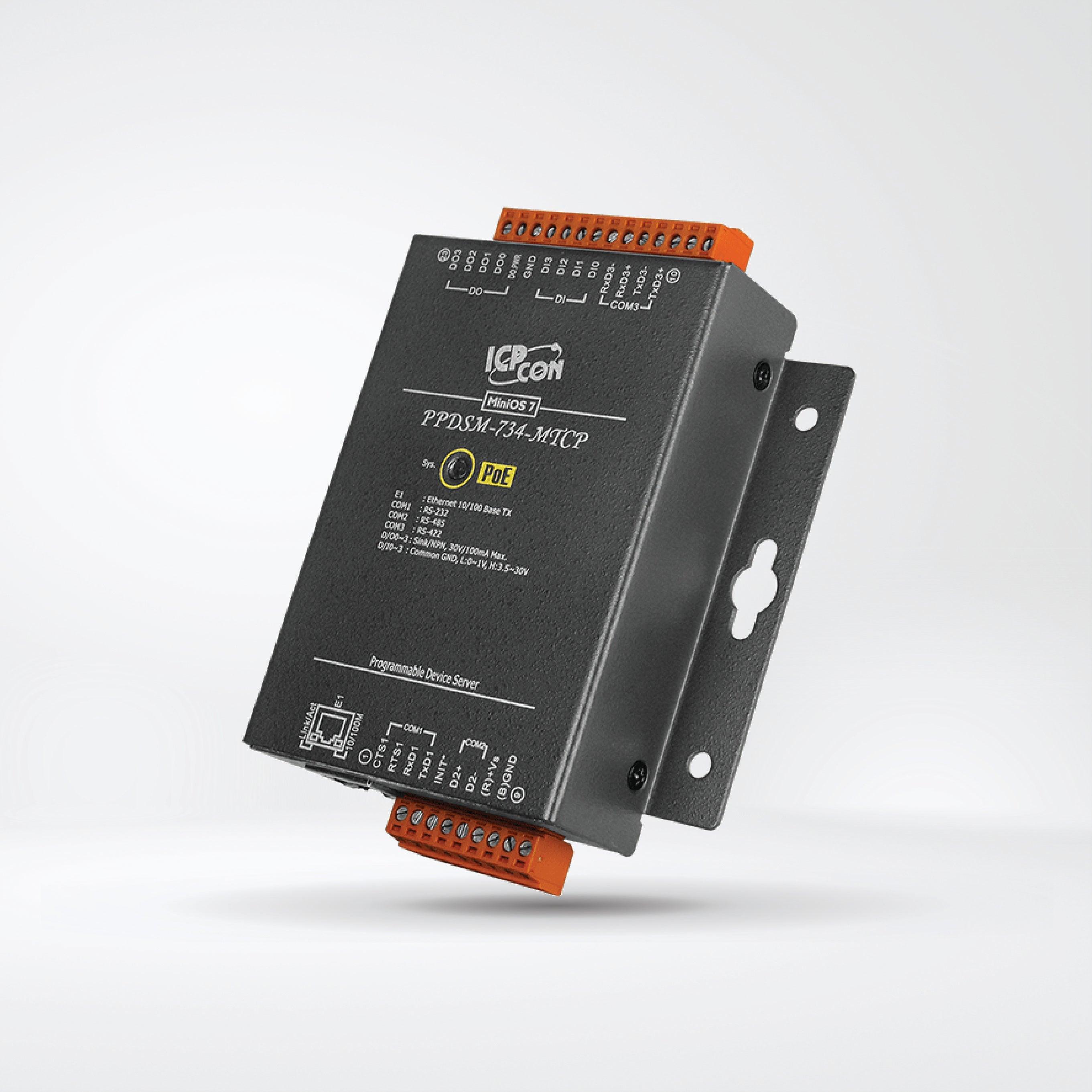 PPDSM-734-MTCP Programmable (1x RS-232, 1x RS-485 and 1x RS-422/485) Serial-to-Ethernet Device Server - Riverplus