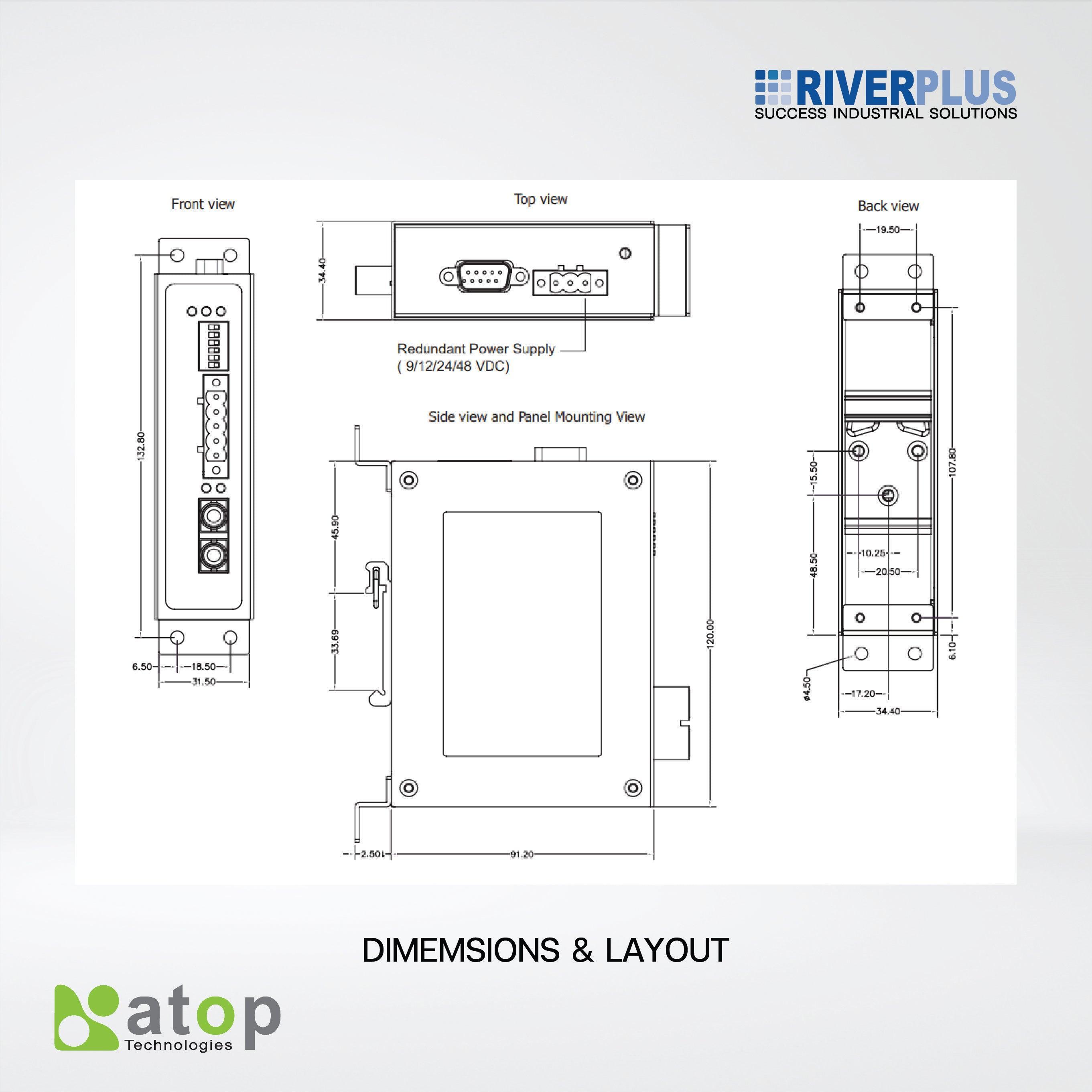 SF63-TB-DB-1Fm-SC-2 Serial to Fiber Media Converter, 2 km - Riverplus