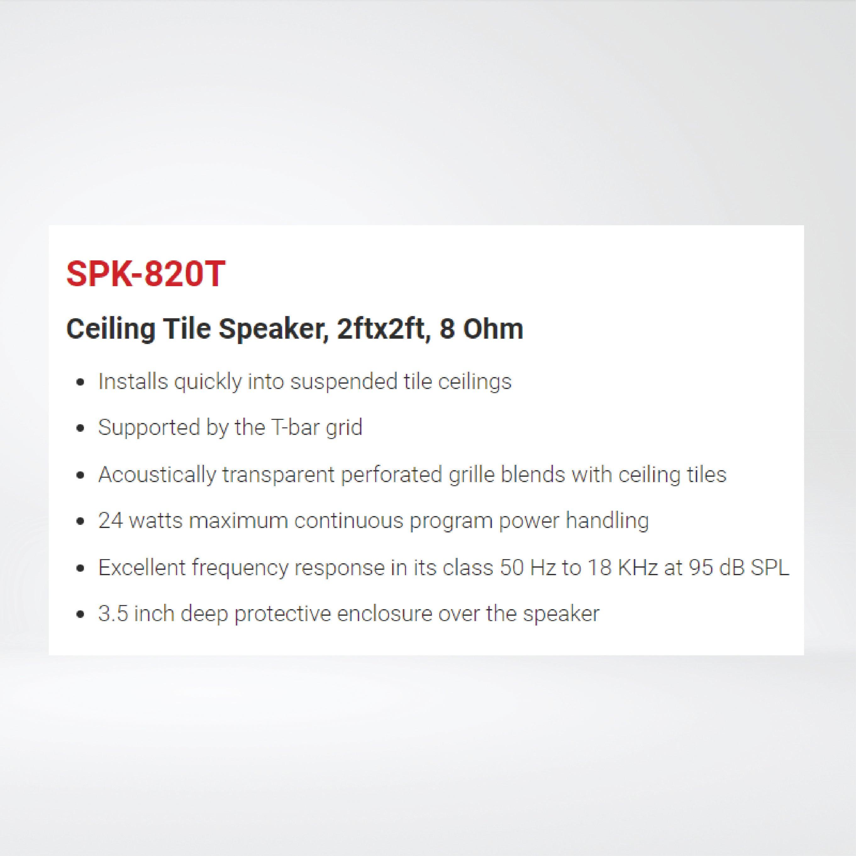 SPK-820T Ceiling Tile Speaker, 2ftx2ft, 8 Ohm - Riverplus