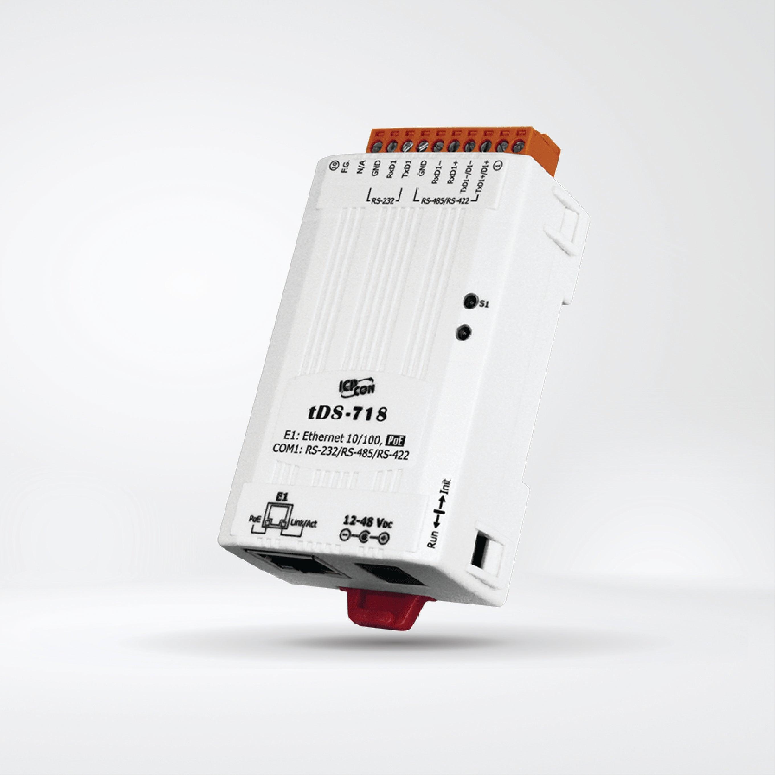 tDS-718 CR Tiny (1x RS-232/422/485) Serial-to-Ethernet Device Server with PoE - Riverplus