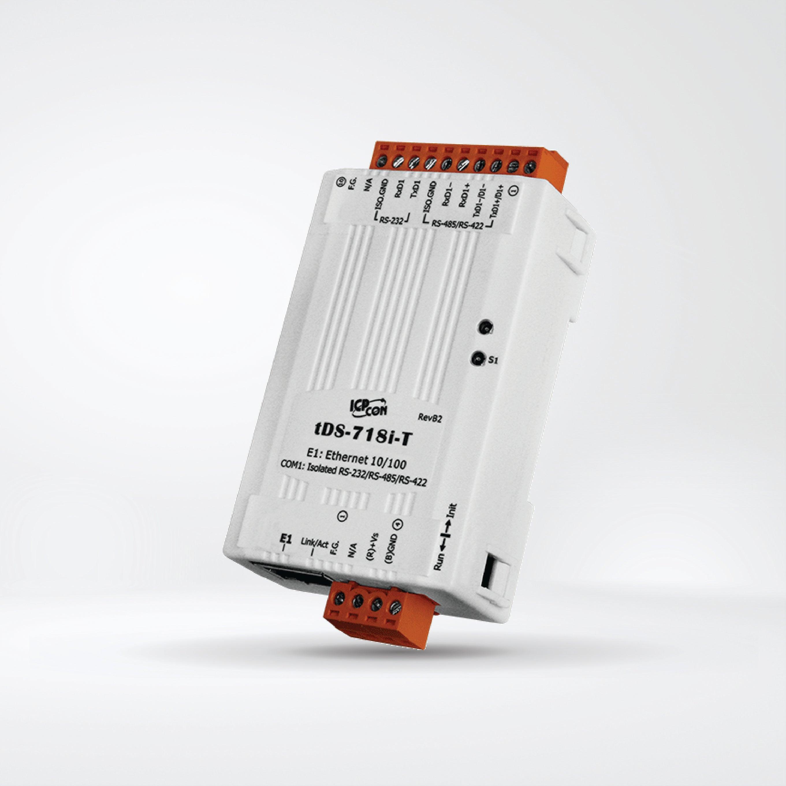 tDS-718i-T CR Tiny (1x Isolated RS-232/422/485) Serial-to-Ethernet Device Server (Terminal Block Power Input) - Riverplus
