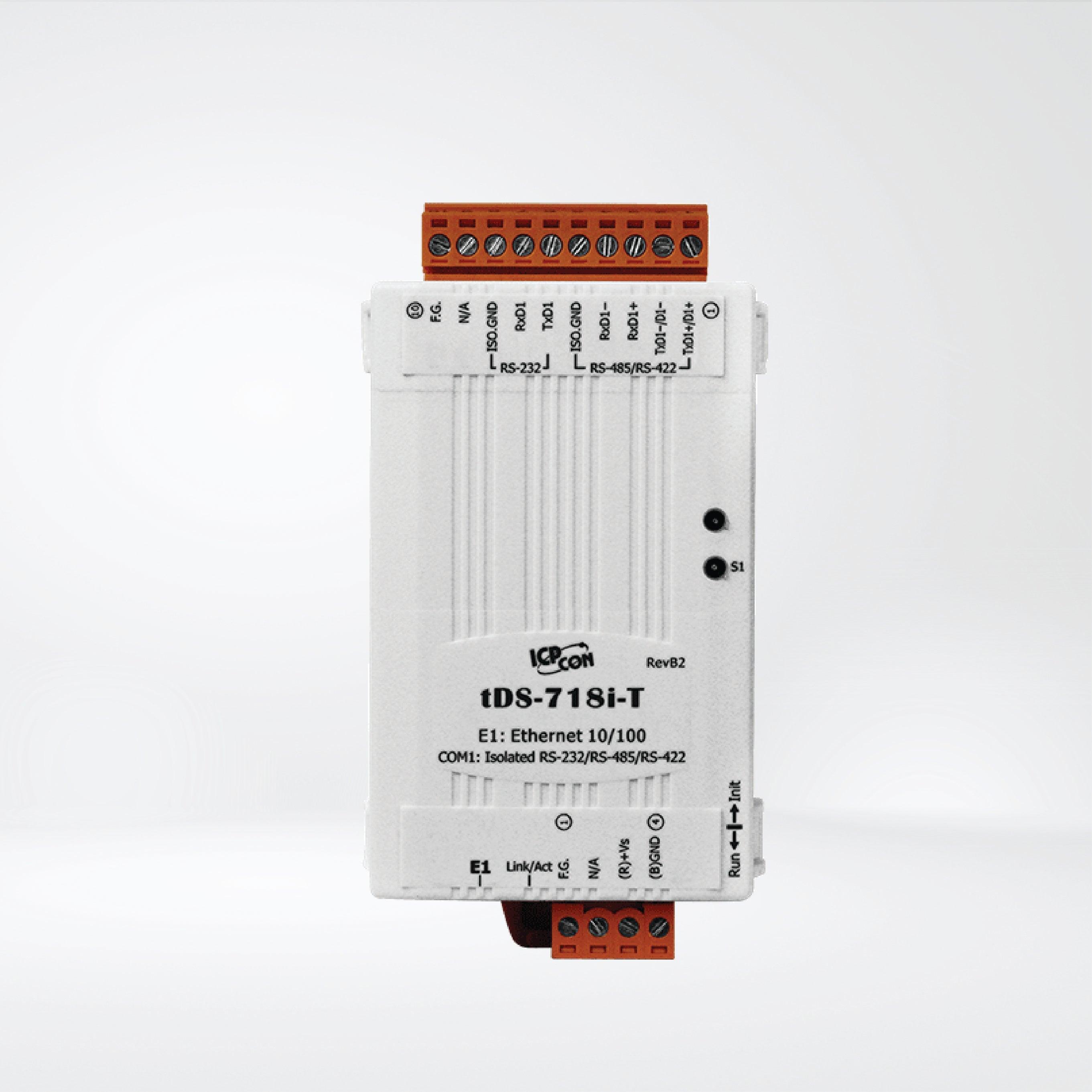 tDS-718i-T CR Tiny (1x Isolated RS-232/422/485) Serial-to-Ethernet Device Server (Terminal Block Power Input) - Riverplus