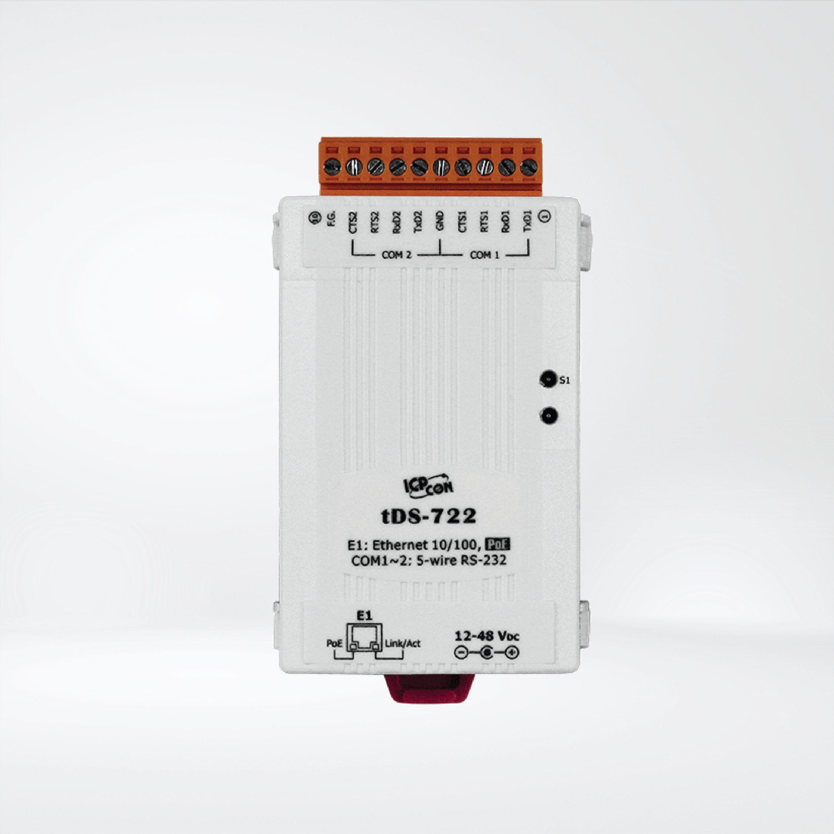 tDS-722 CR Tiny (2x RS-232) Serial-to-Ethernet Device Server with PoE - Riverplus