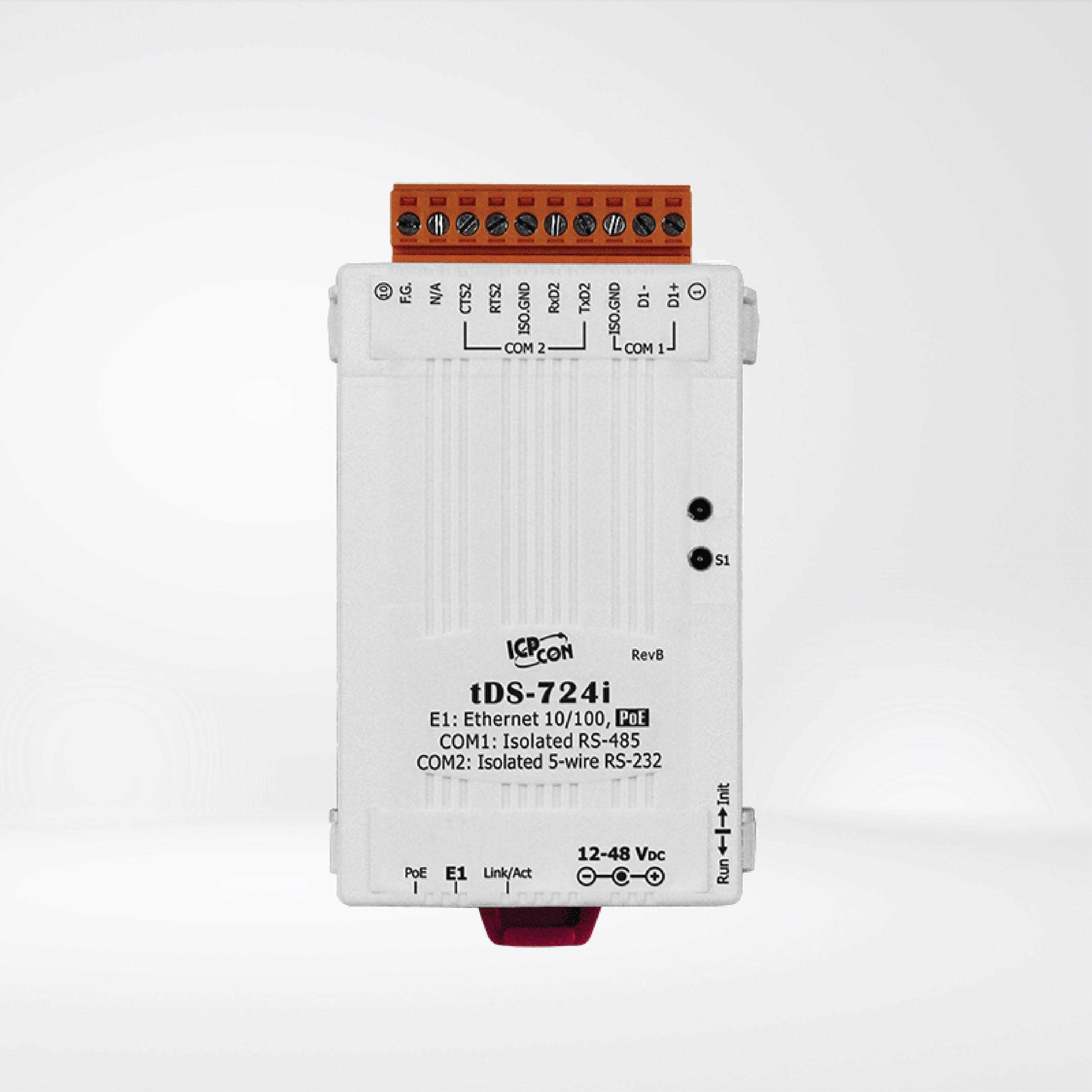 tDS-724i CR Tiny (1x Isolated RS-232 and 1x Isolated RS-485) Serial-to-Ethernet Device Server with PoE - Riverplus