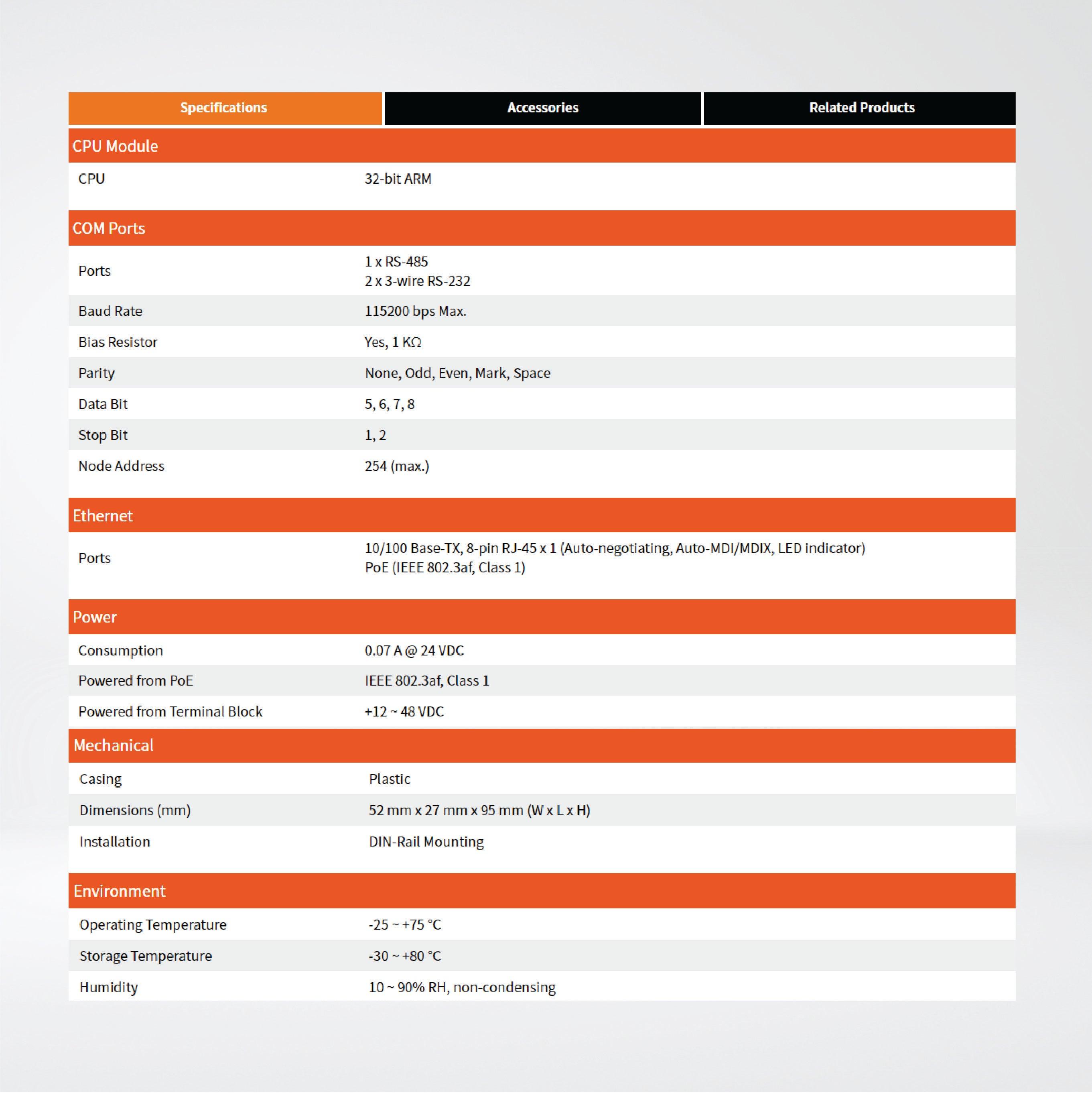 tDS-734 CR Tiny (2x RS-232 and 1x RS-485) Serial-to-Ethernet Device Server with PoE - Riverplus