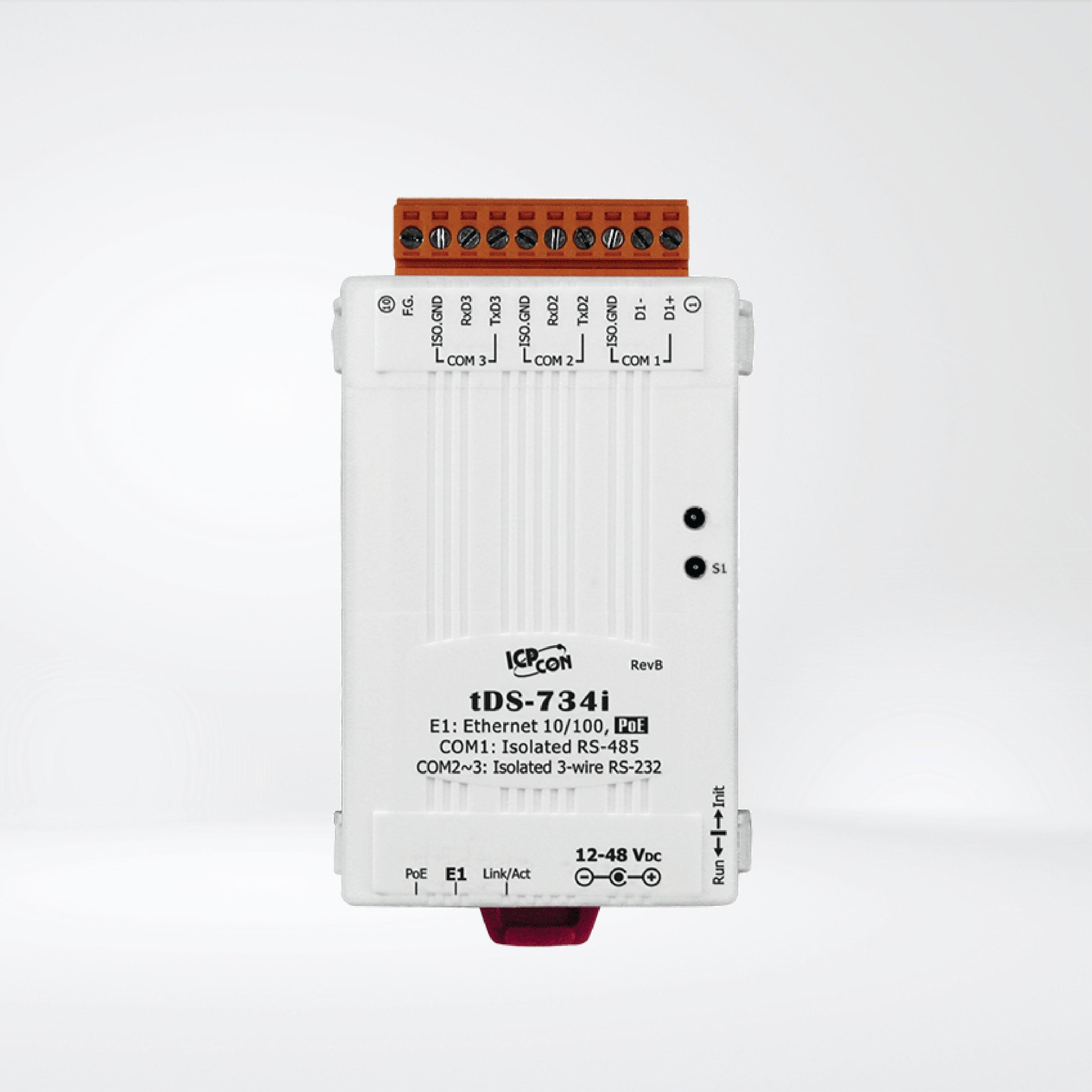 tDS-734i CR Tiny (2x Isolated RS-232 and 1x Isolated RS-485) Serial-to-Ethernet Device Server with PoE - Riverplus