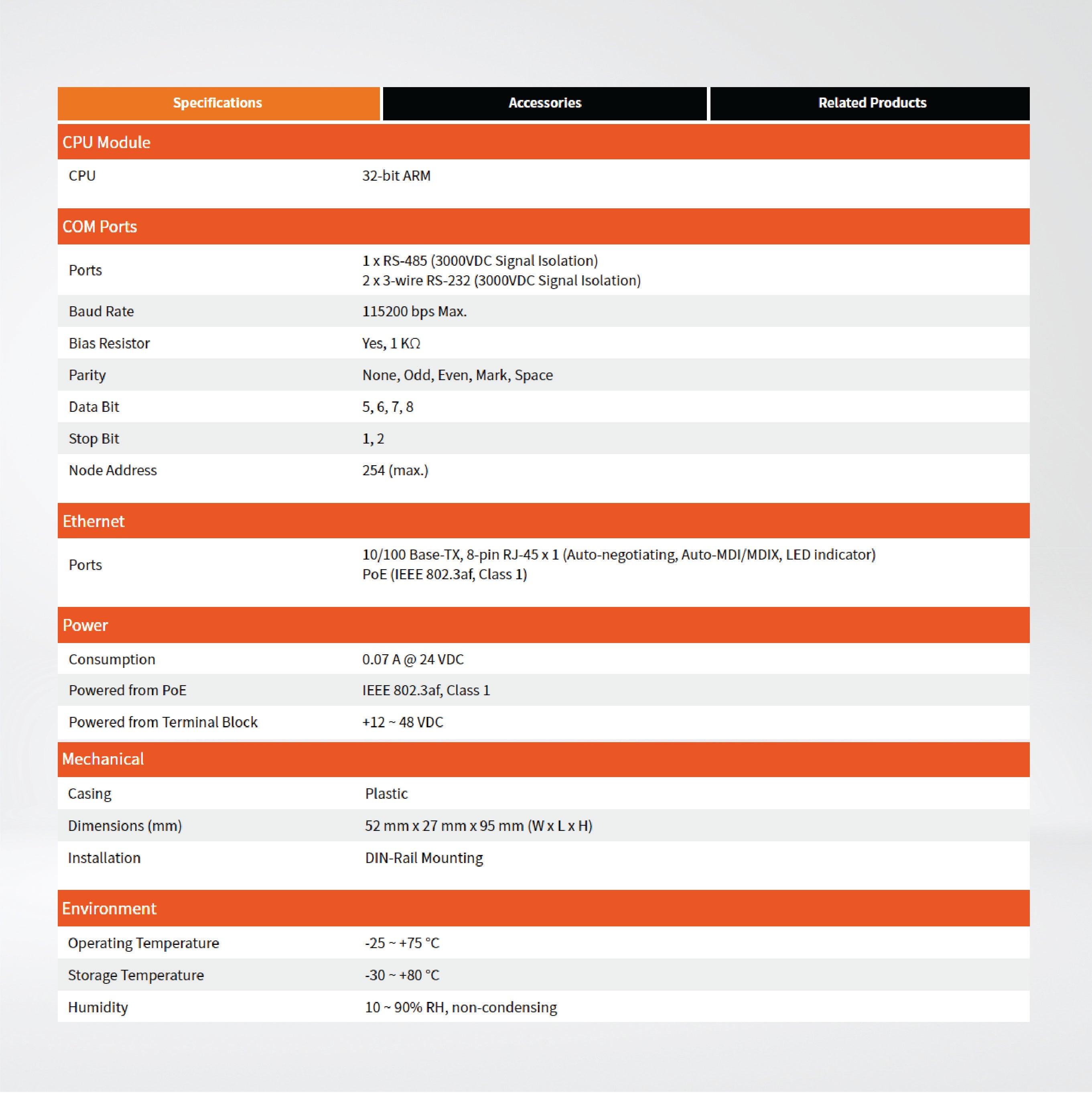tDS-734i CR Tiny (2x Isolated RS-232 and 1x Isolated RS-485) Serial-to-Ethernet Device Server with PoE - Riverplus