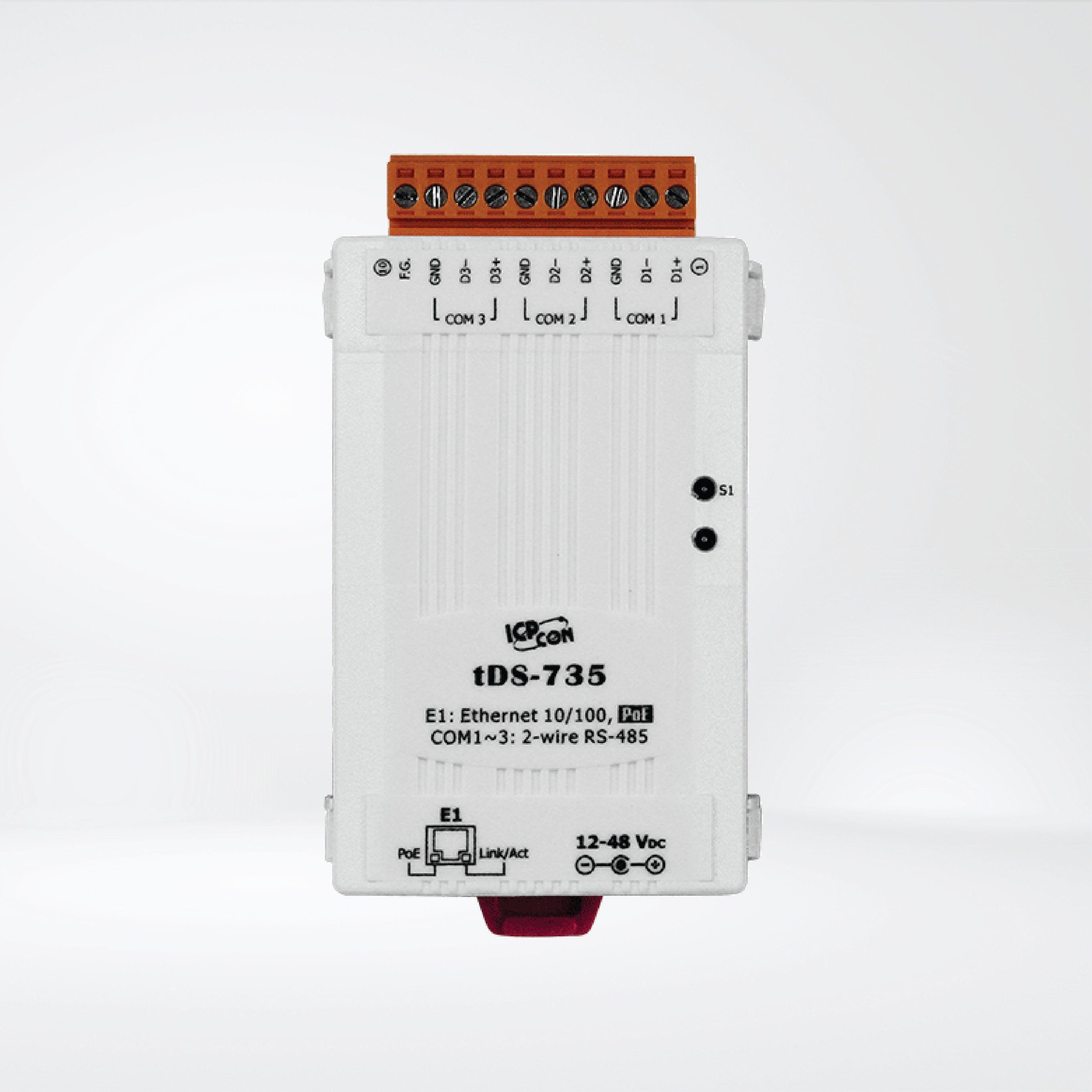 tDS-735 CR Tiny (3x RS-485) Serial-to-Ethernet Device Server with PoE - Riverplus