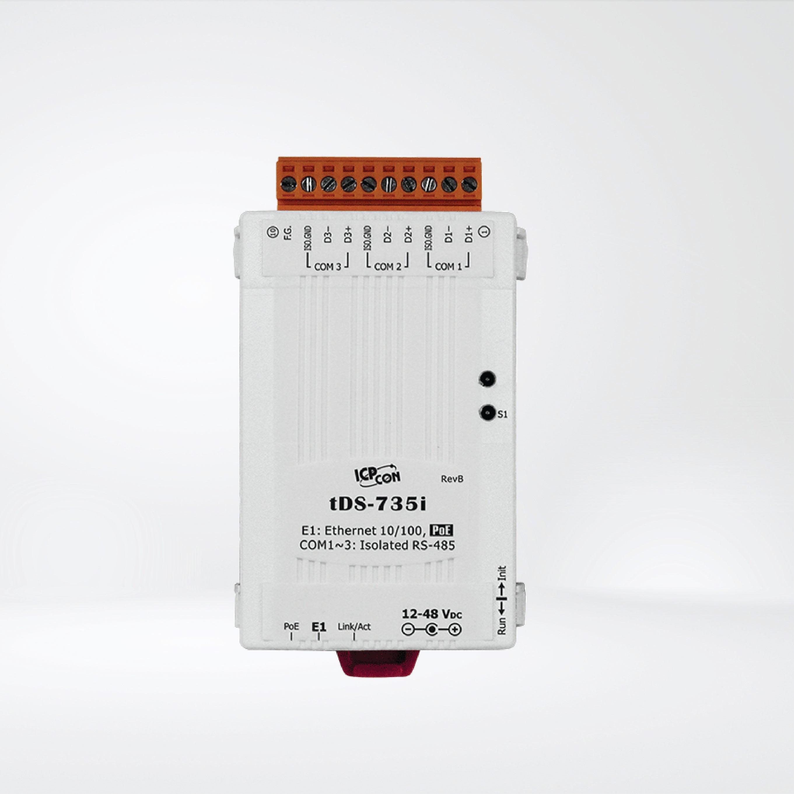 tDS-735i CR Tiny (3x Isolated RS-485) Serial-to-Ethernet Device Server with PoE - Riverplus