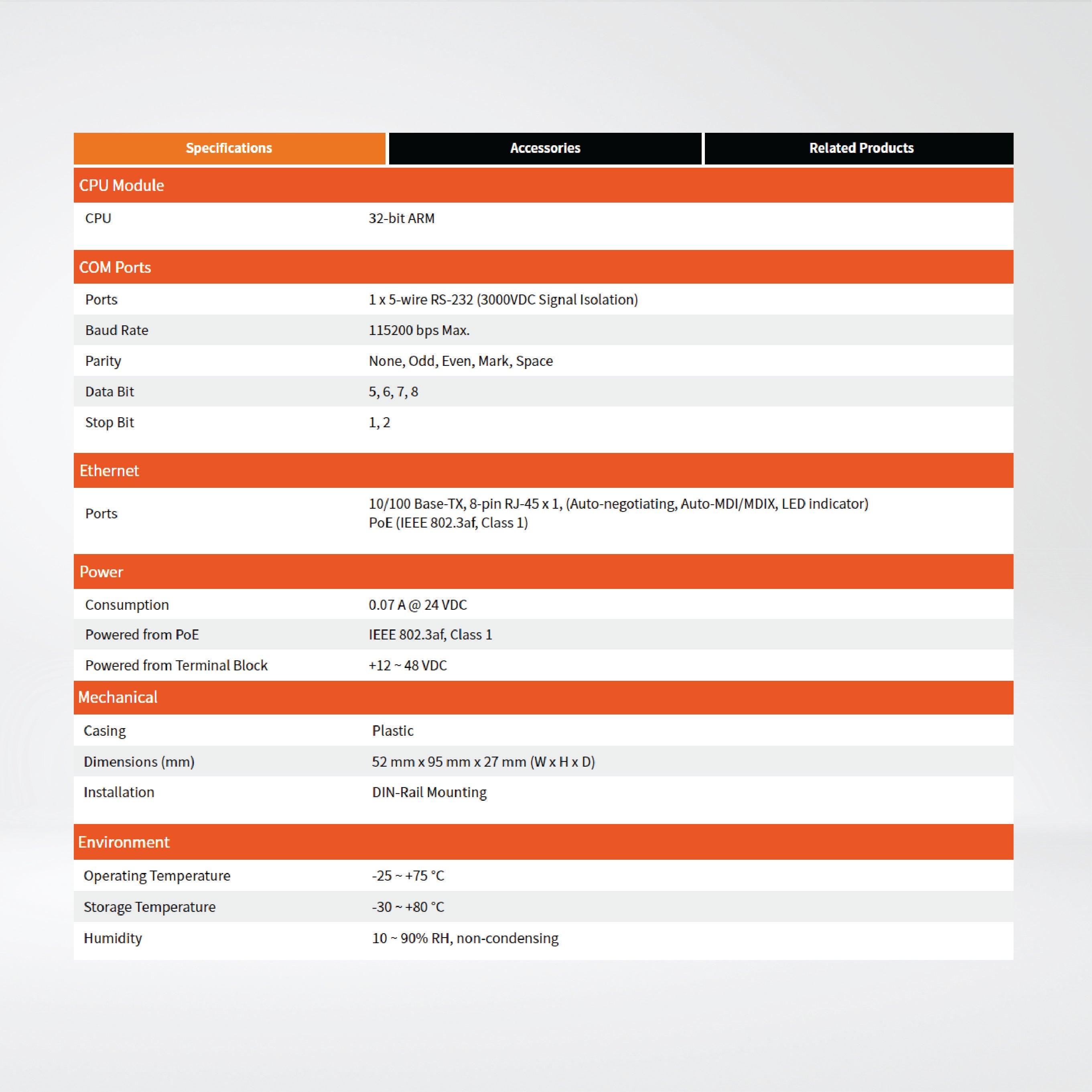 tGW-712i Tiny Modbus/TCP to RTU/ASCII Gateway with PoE and 1-port Isolated RS-232 - Riverplus