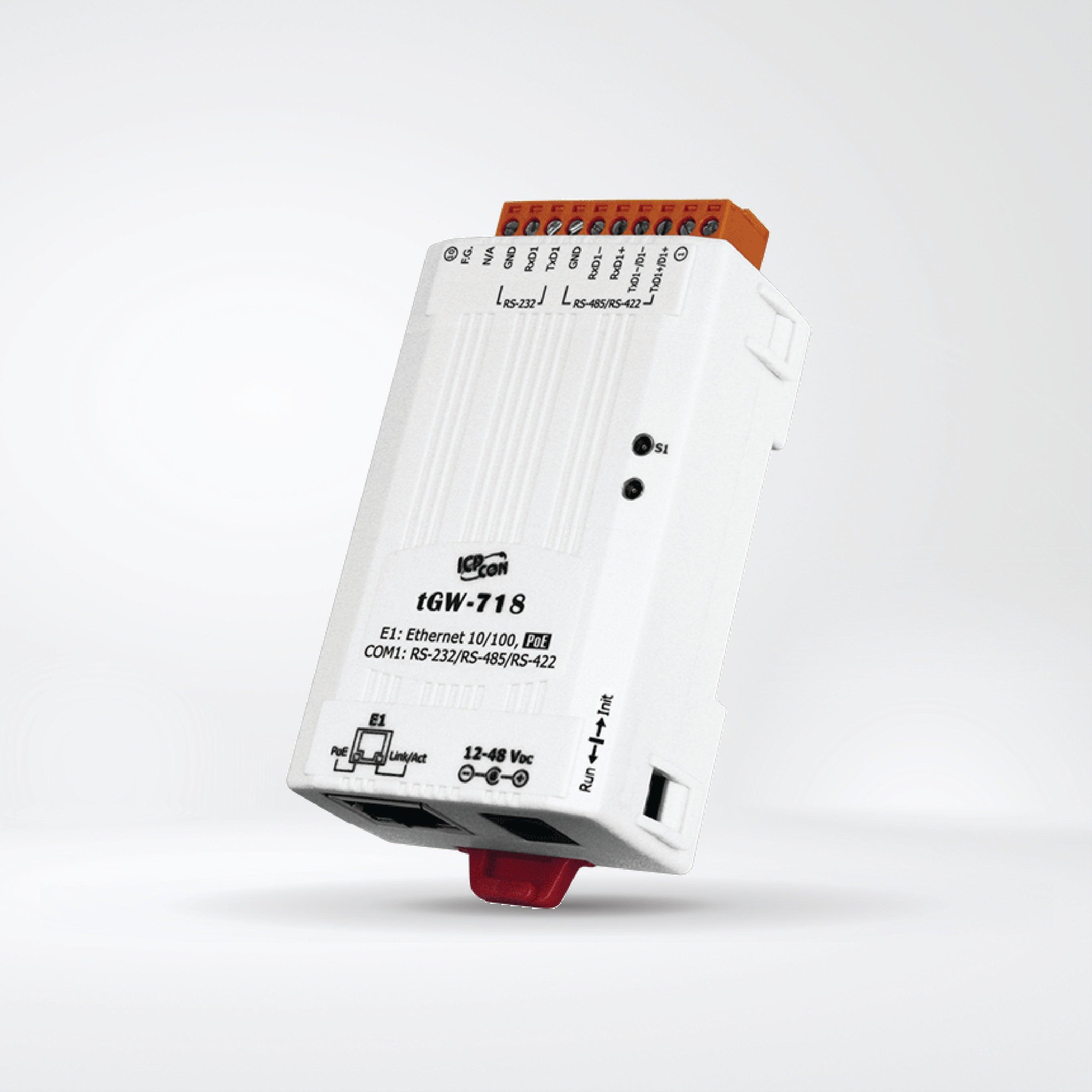 tGW-718 Tiny Modbus/TCP to RTU/ASCII Gateway with PoE and 1-port RS-232/422/485 - Riverplus