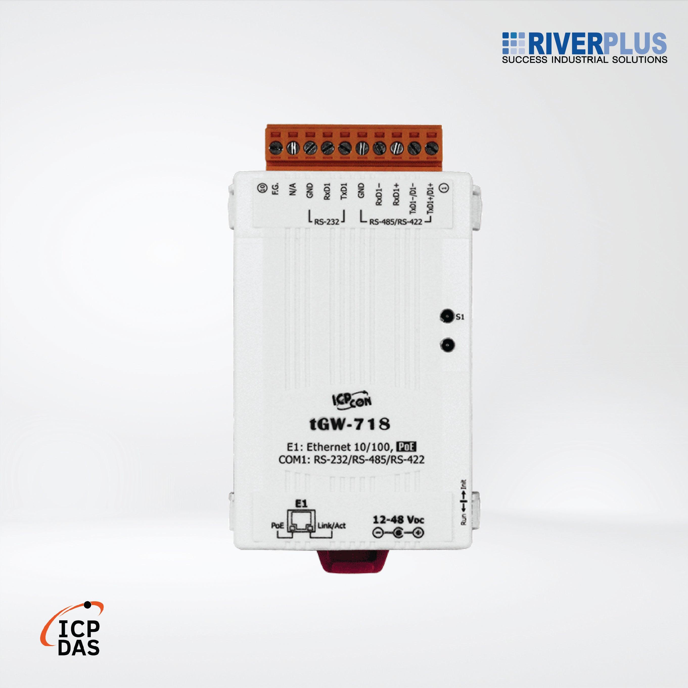 tGW-718 Tiny Modbus/TCP to RTU/ASCII Gateway with PoE and 1-port RS-232/422/485 - Riverplus
