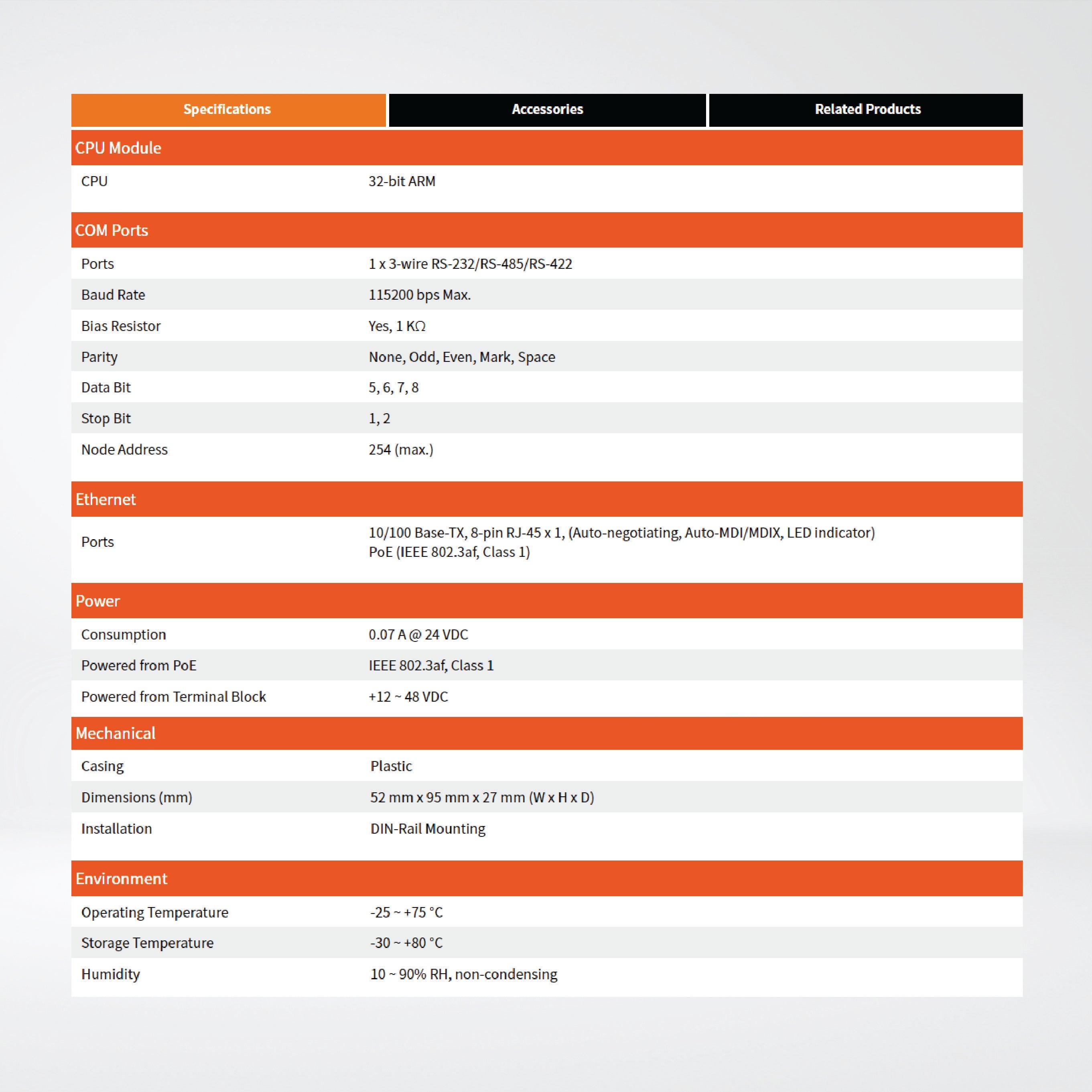 tGW-718 Tiny Modbus/TCP to RTU/ASCII Gateway with PoE and 1-port RS-232/422/485 - Riverplus