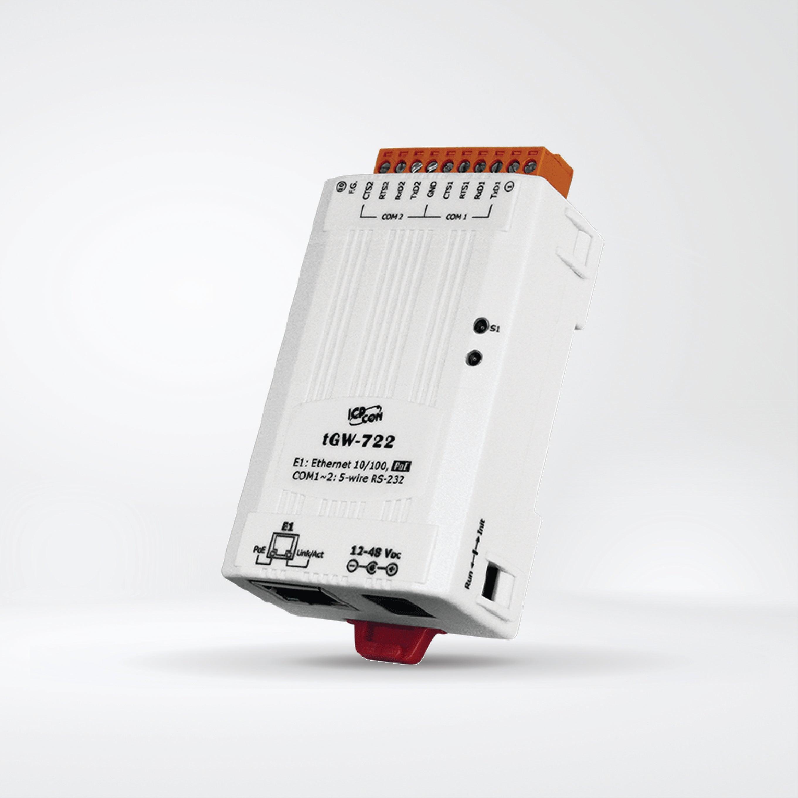 tGW-722 Tiny Modbus/TCP to RTU/ASCII Gateway with PoE and 2-port RS-232 - Riverplus