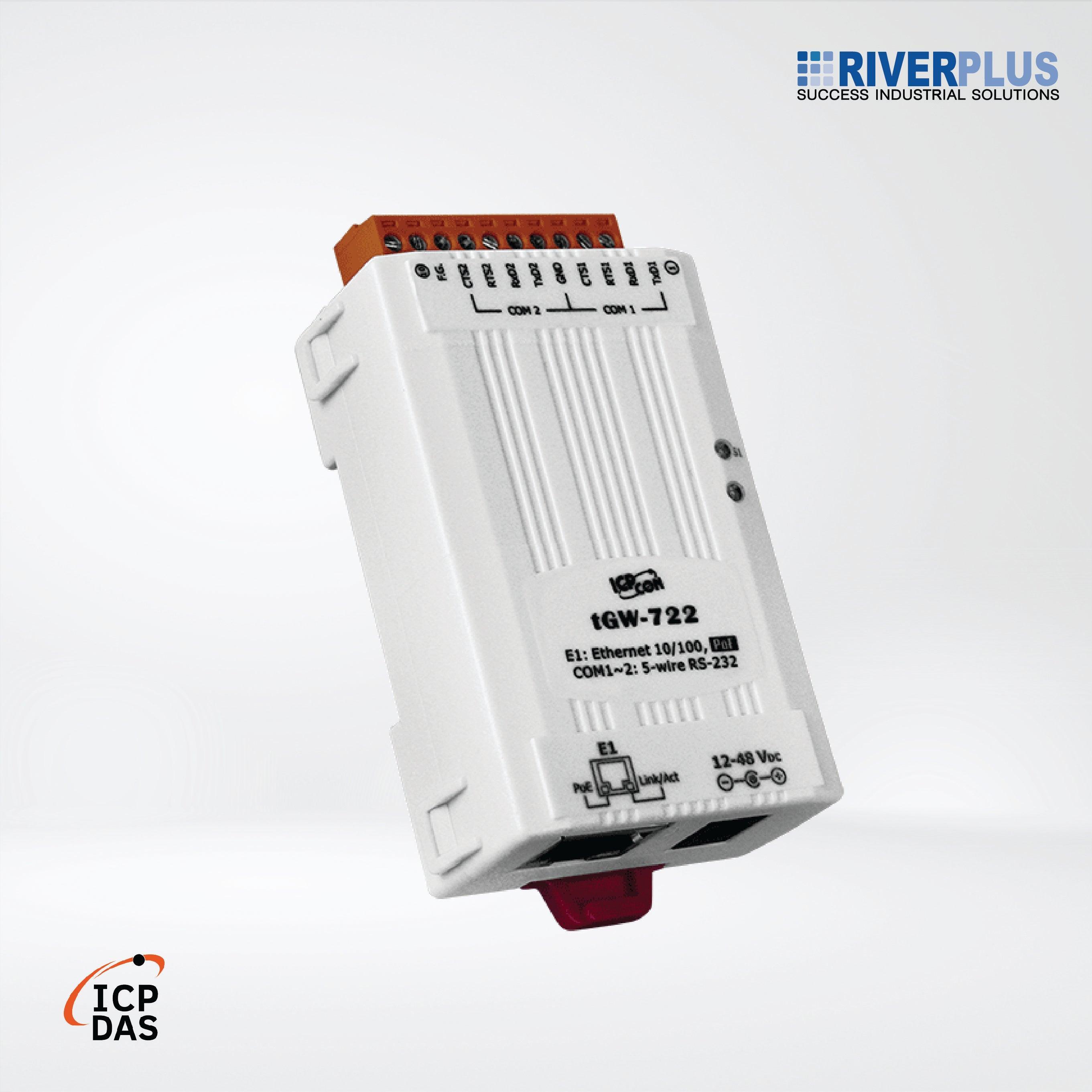 tGW-722 Tiny Modbus/TCP to RTU/ASCII Gateway with PoE and 2-port RS-232 - Riverplus